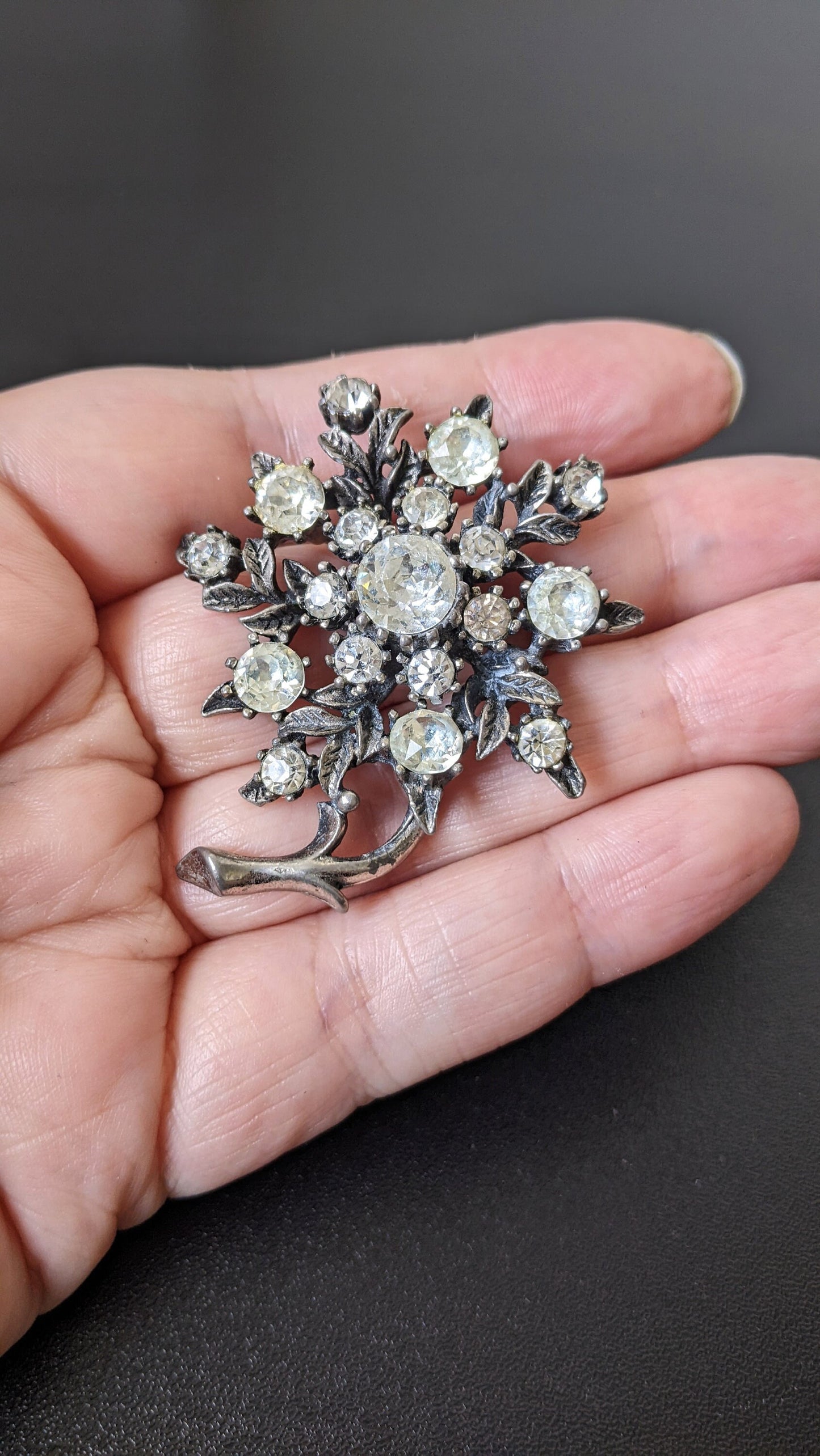 50s Sparkly Rhinestone Flower Brooch by Coro Jewelcraft, Floral Crystal Pin