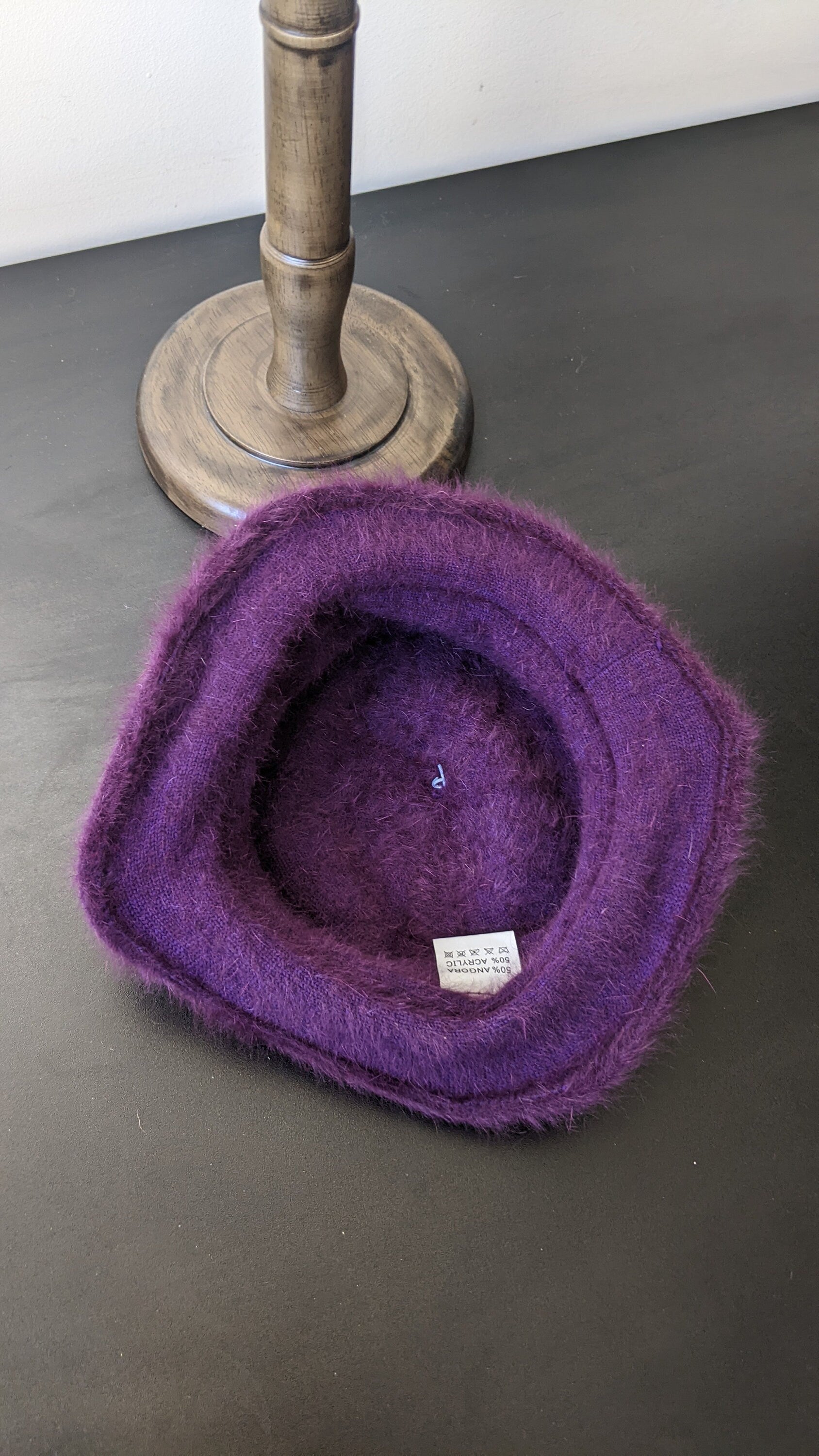 90s Fluffy Plum Angora Fur Hat, Soft Winter Headwear, Size Small