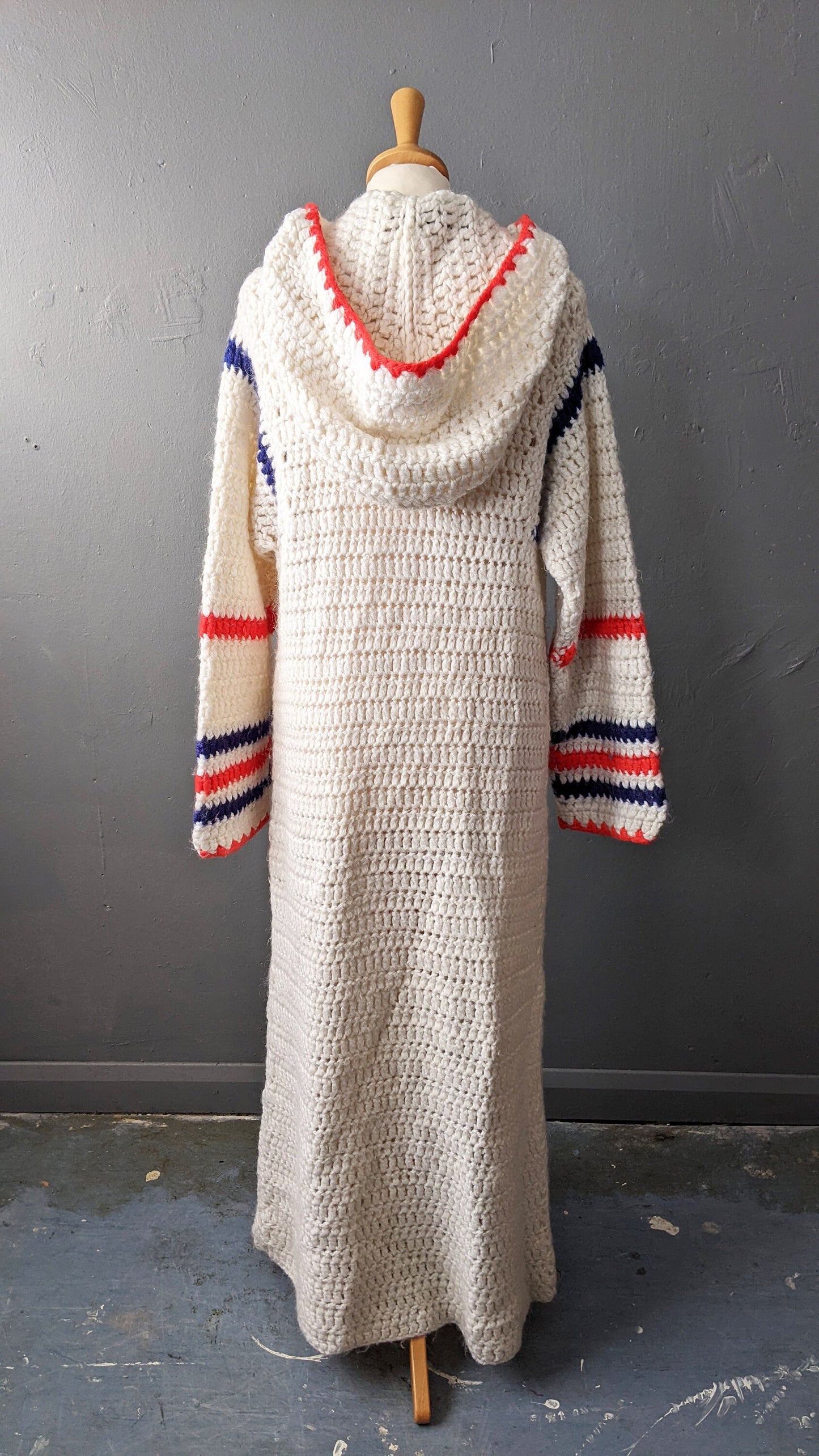 70s Chunky Knit Duster Cardigan, Ankle Length Wool Knitwear, Size Small Medium