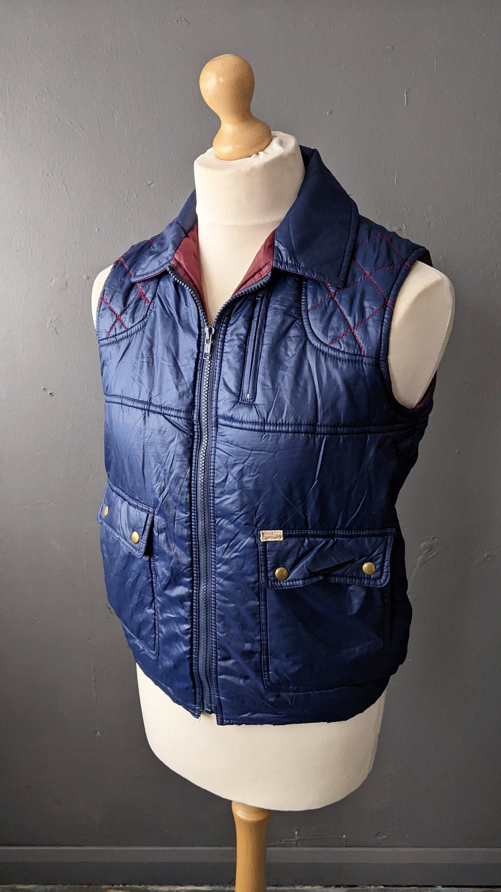 80s Dark Blue Padded Bodywarmer by Linea Gatsby, Size Small Medium