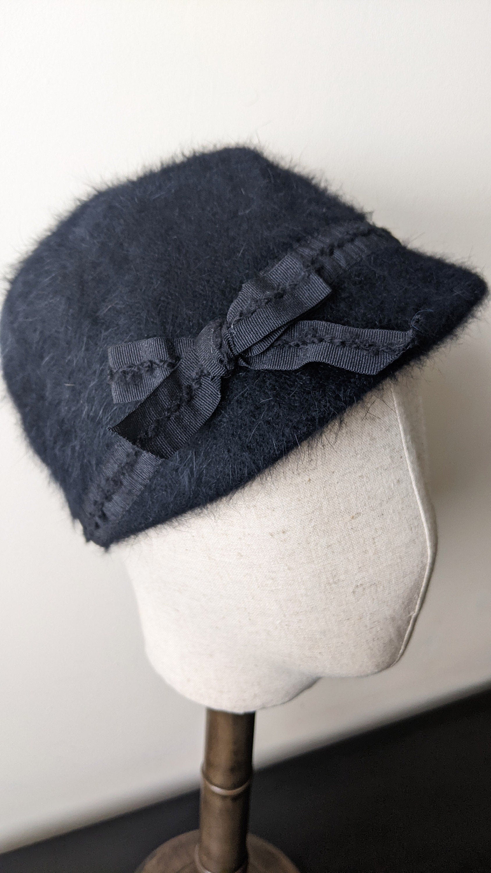 90s Angora Fur Cloche Hat by Loevenich, Fluffy Winter Headwear, Size Small