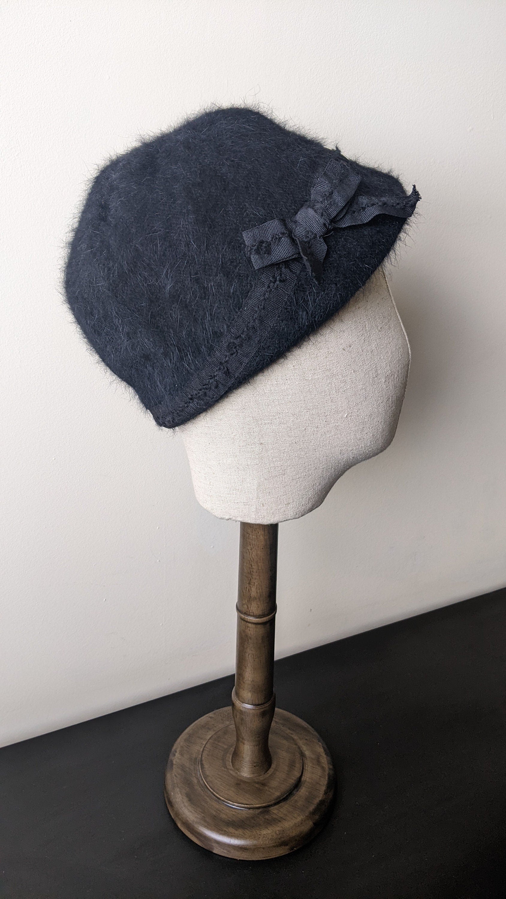 90s Angora Fur Cloche Hat by Loevenich, Fluffy Winter Headwear, Size Small