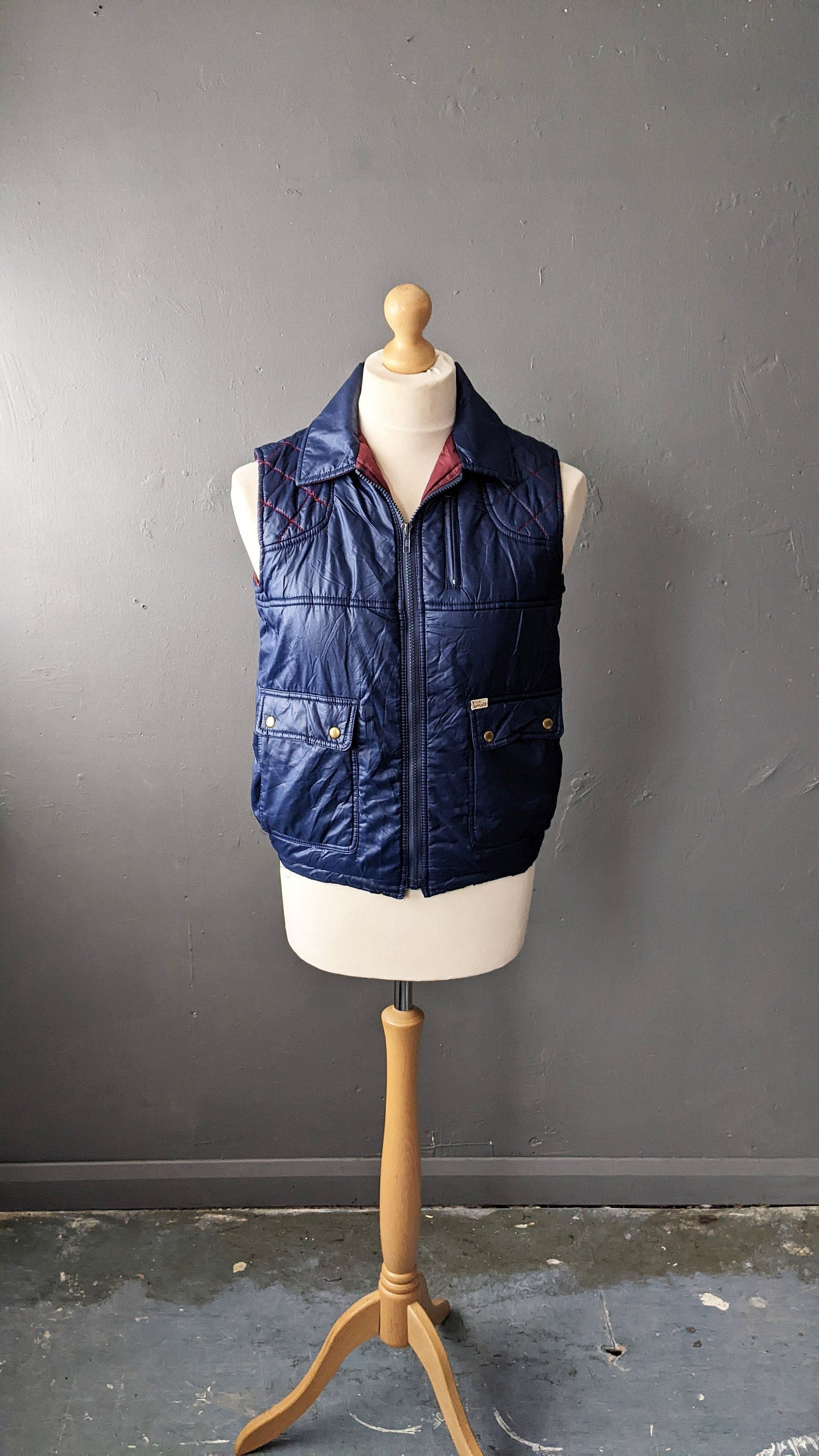 80s Dark Blue Padded Bodywarmer by Linea Gatsby, Size Small Medium