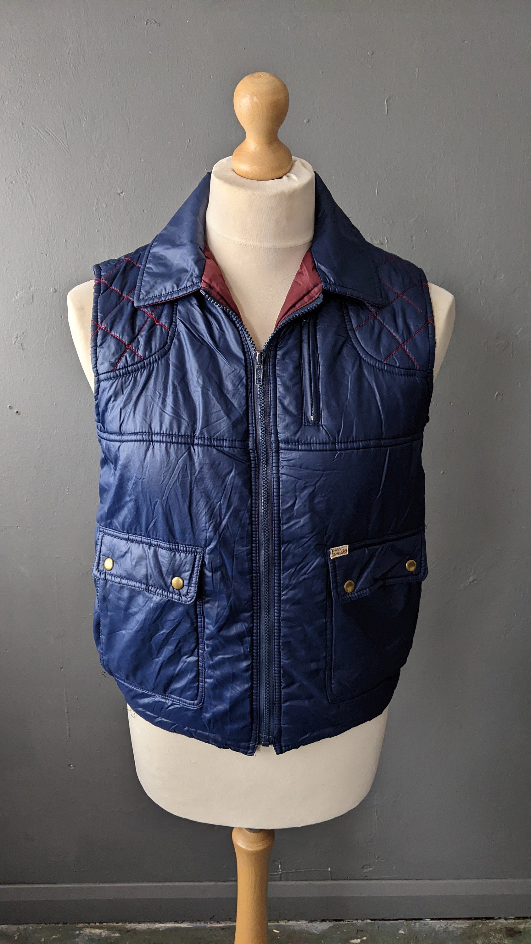 80s Dark Blue Padded Bodywarmer by Linea Gatsby, Size Small Medium