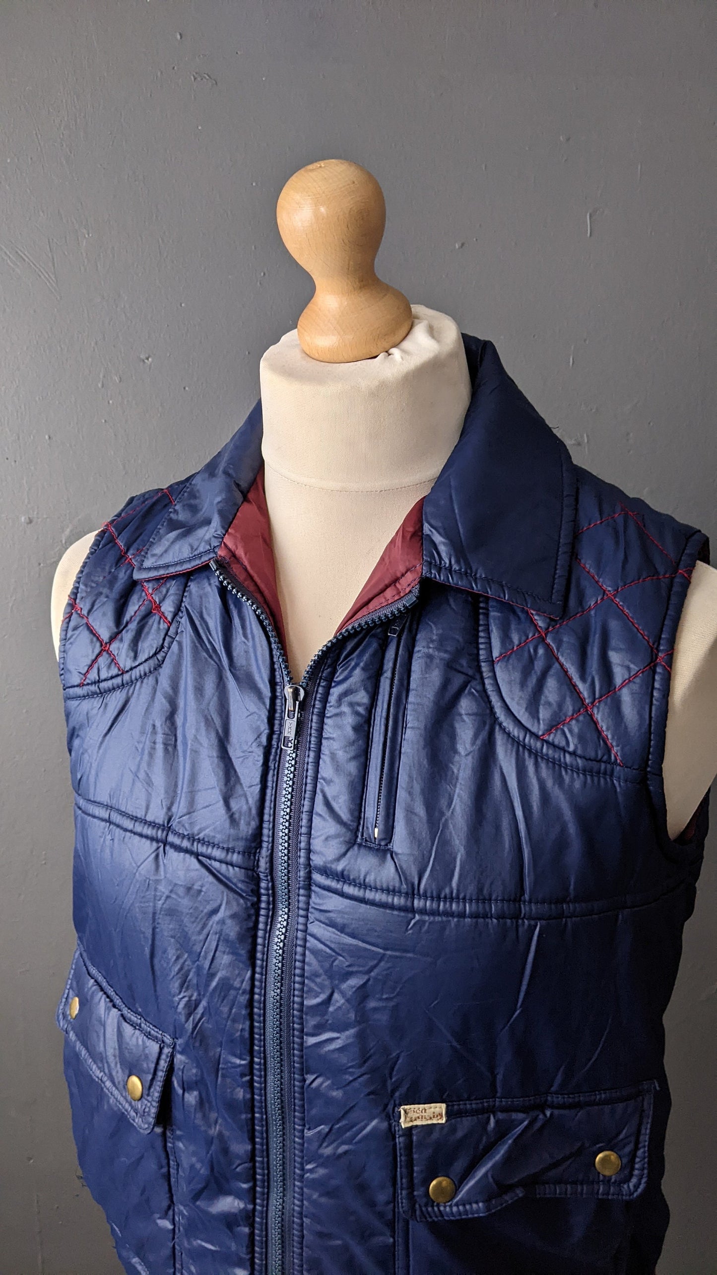 80s Dark Blue Padded Bodywarmer by Linea Gatsby, Size Small Medium