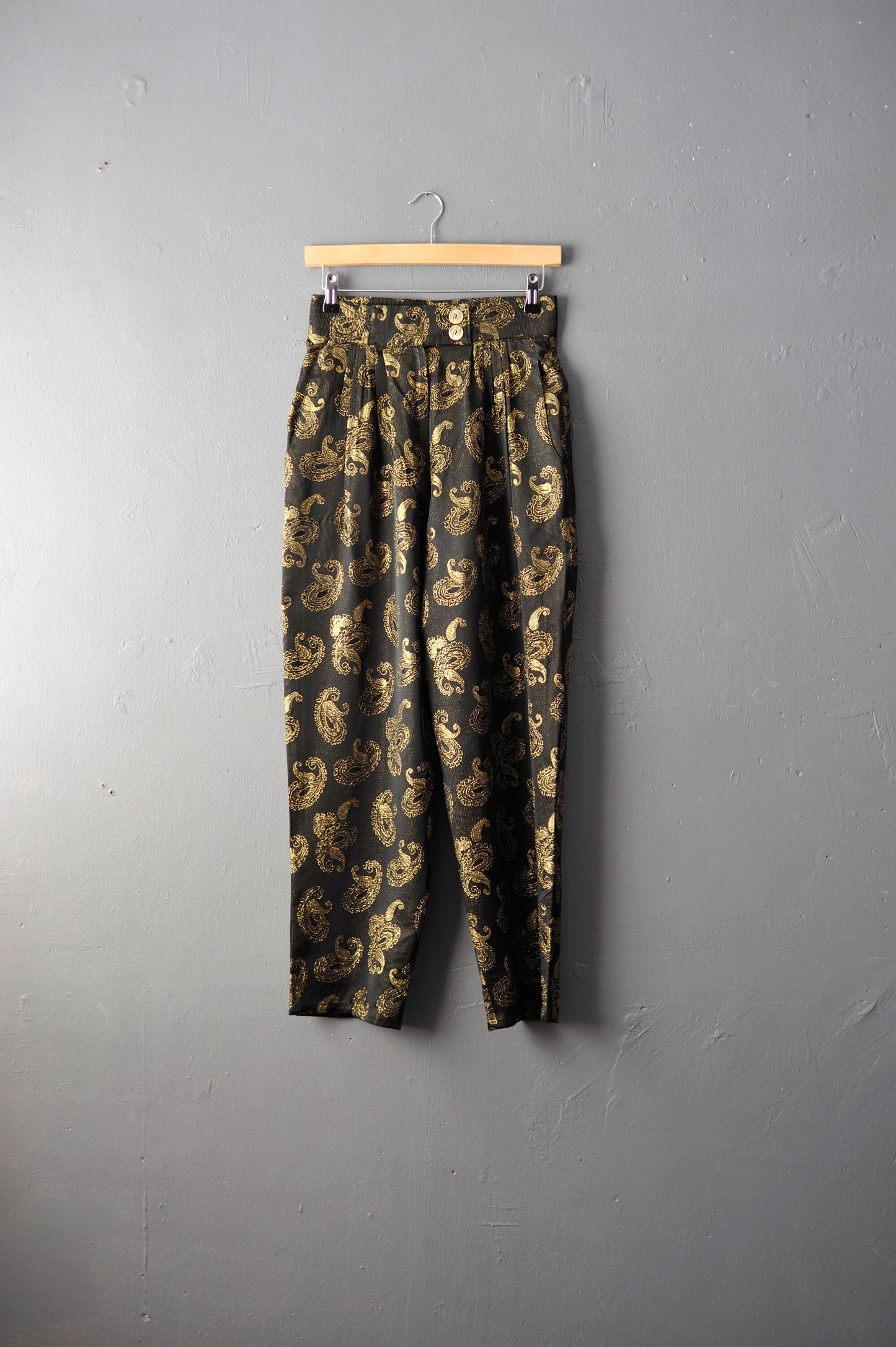 80s Paisley Brocade Trousers, Metallic Gold Eveningwear, Size Small