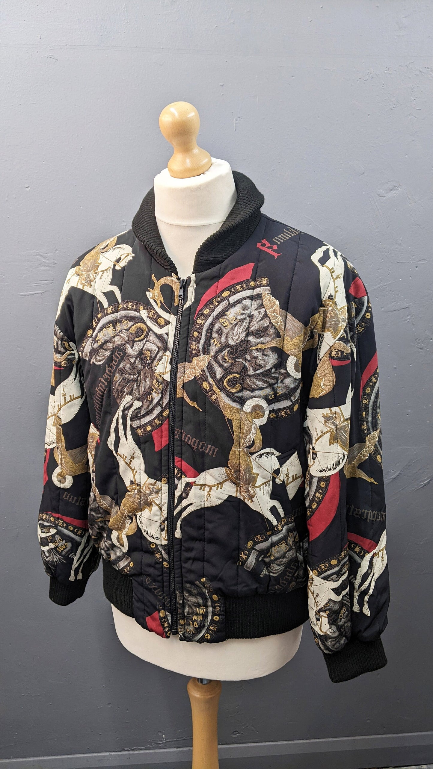 90s Japanese Bomber Jacket, Padded Byzantium St George Design, Size Medium Large