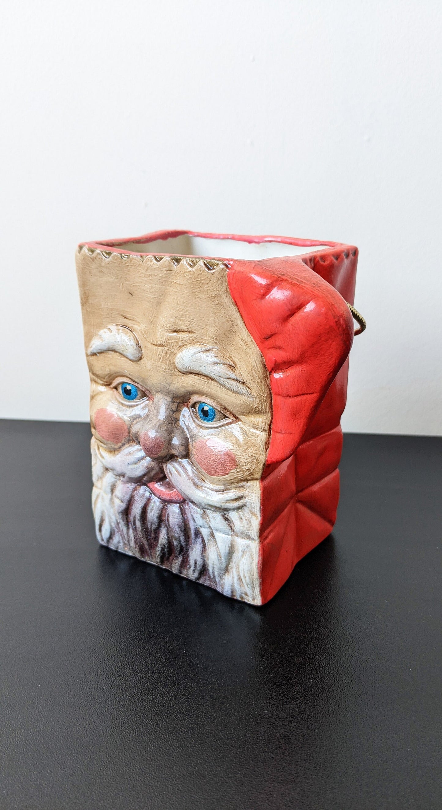 90s Sooty Santa Claus Ceramic Container, Retro Kitsch Father Christmas Decor
