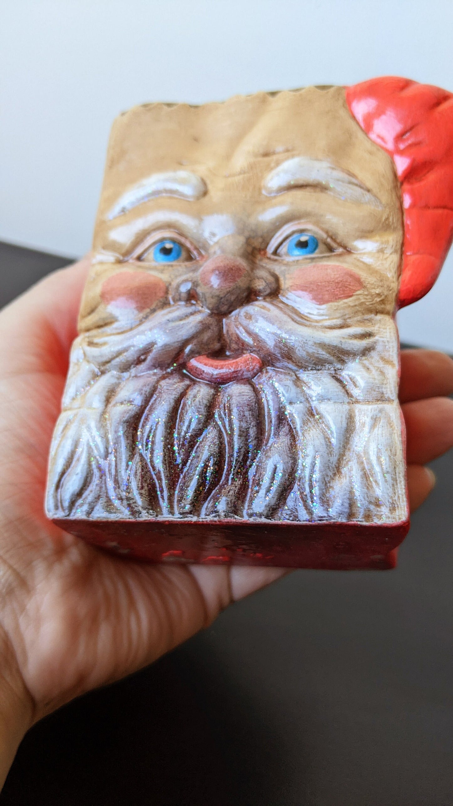 90s Sooty Santa Claus Ceramic Container, Retro Kitsch Father Christmas Decor