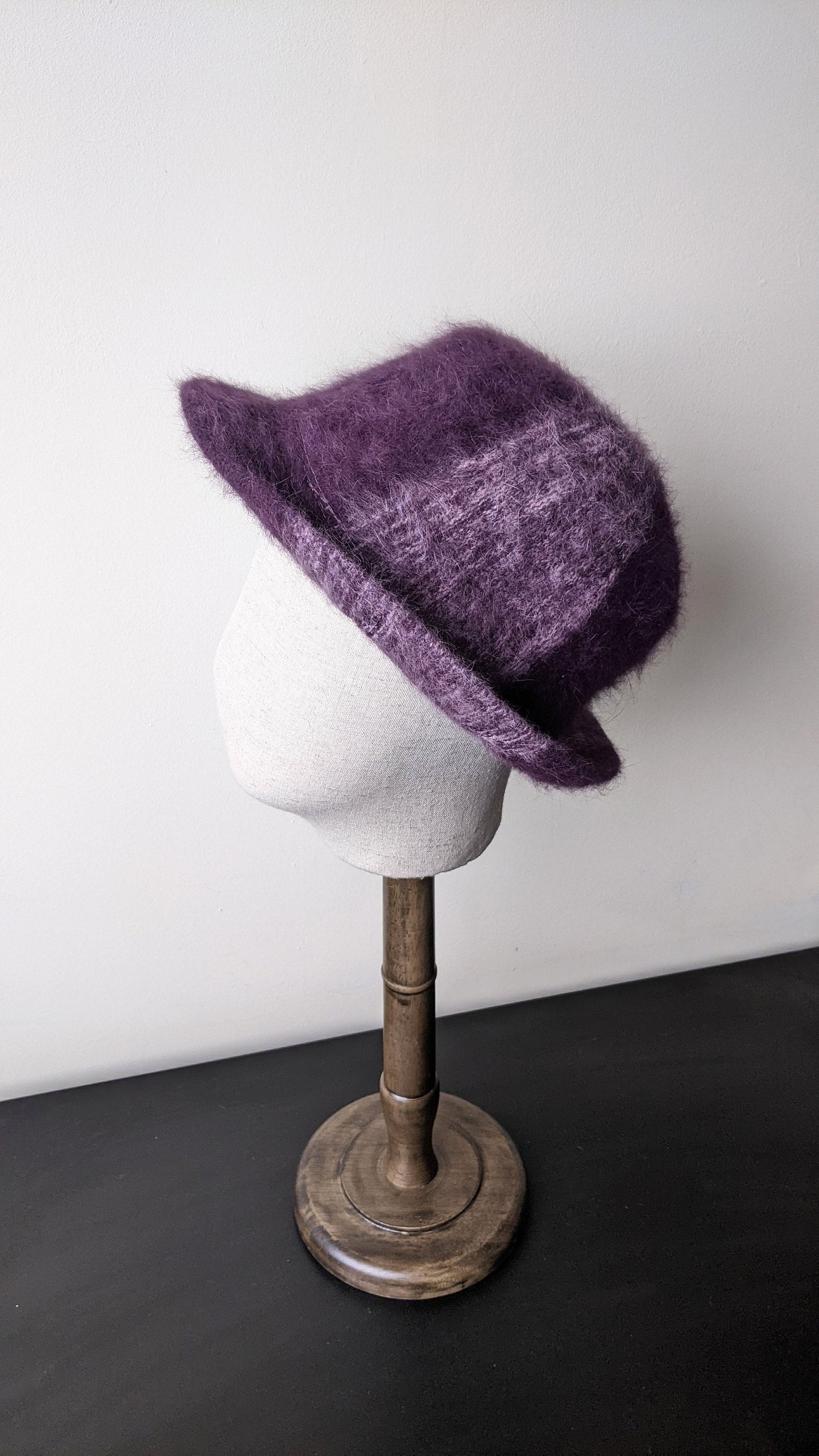 90s Fluffy Angora Fedora Hat, Purple and Lilac Headwear, Size Medium