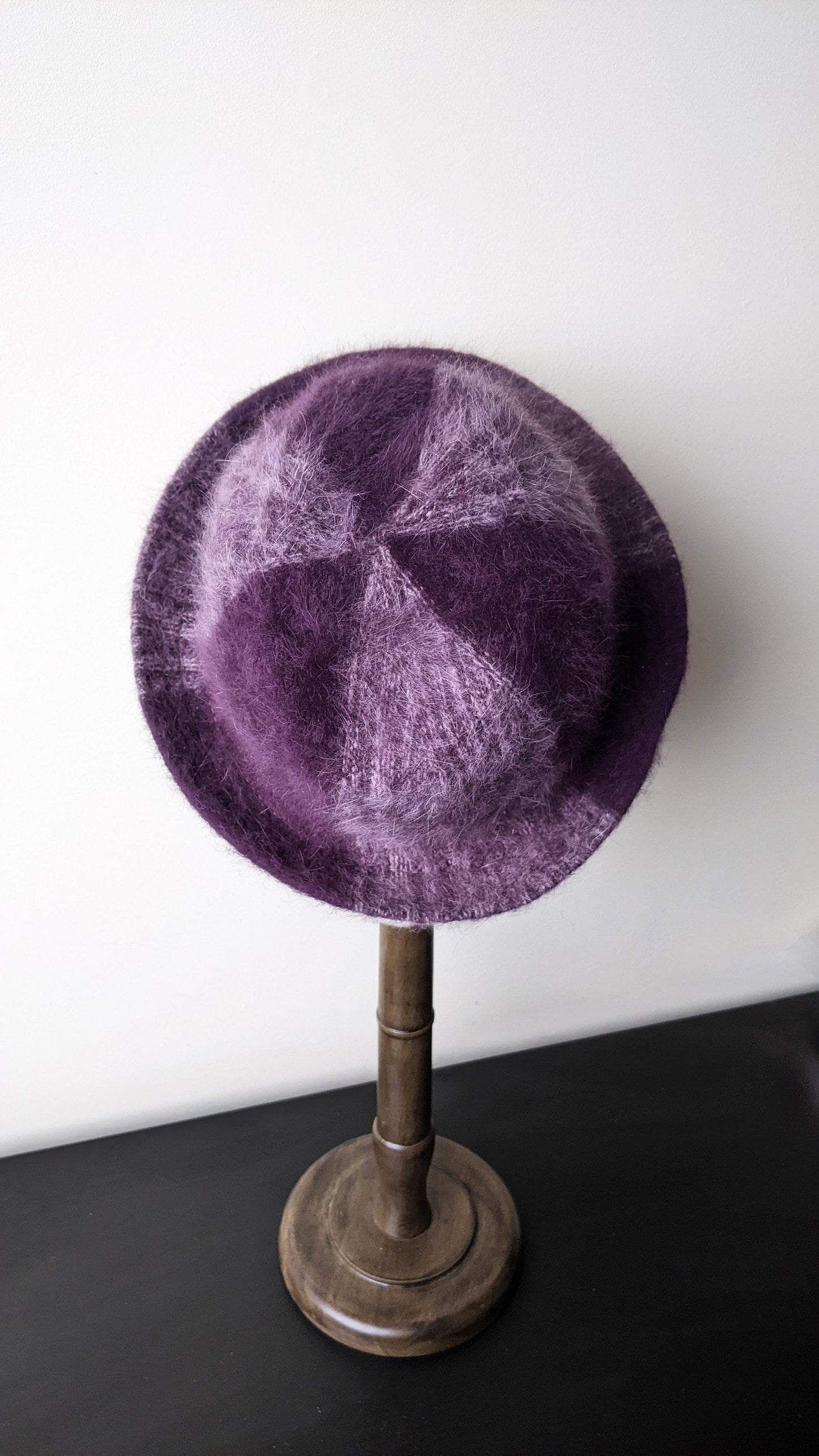 90s Fluffy Angora Fedora Hat, Purple and Lilac Headwear, Size Medium