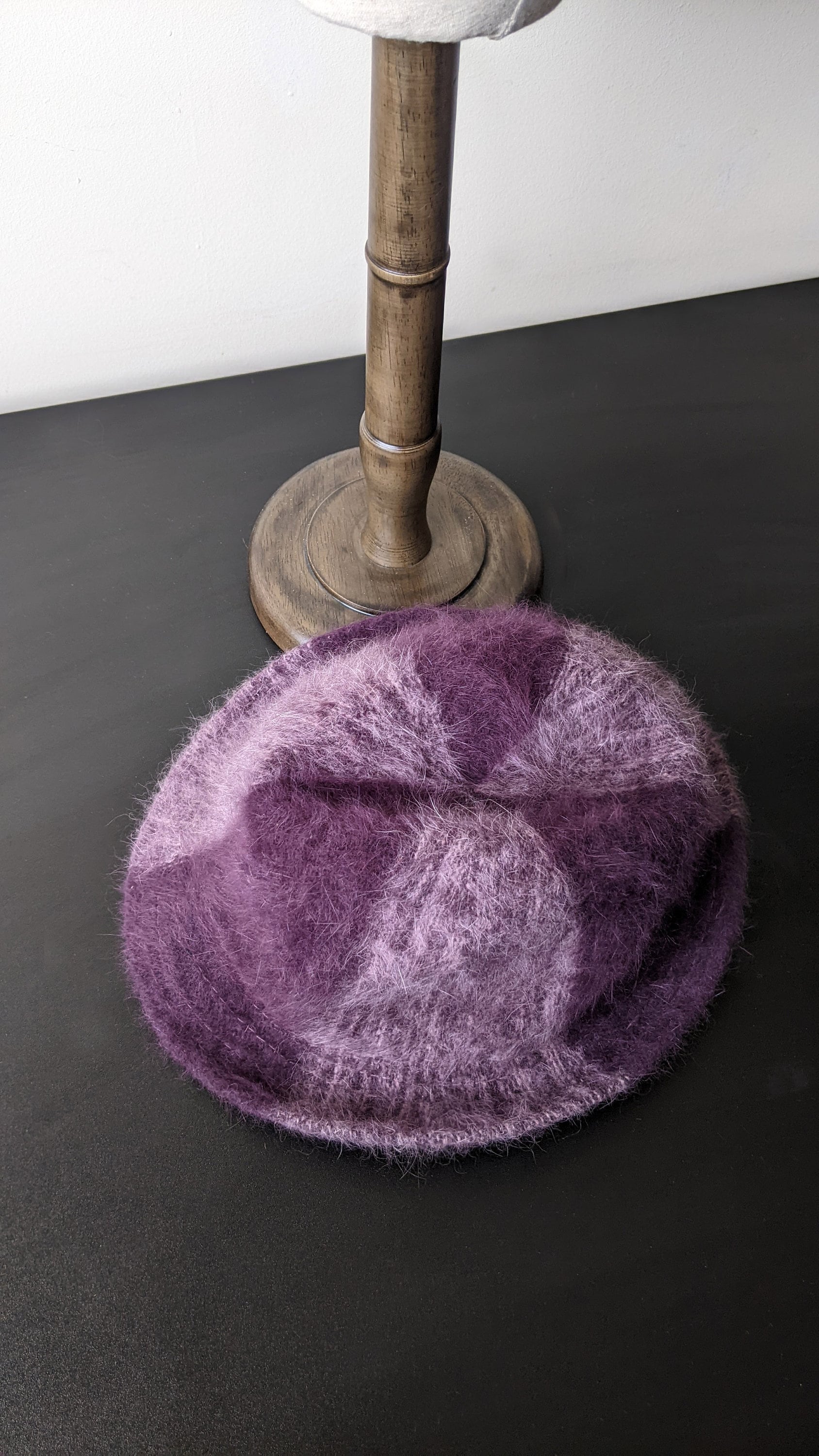 90s Fluffy Angora Fedora Hat, Purple and Lilac Headwear, Size Medium