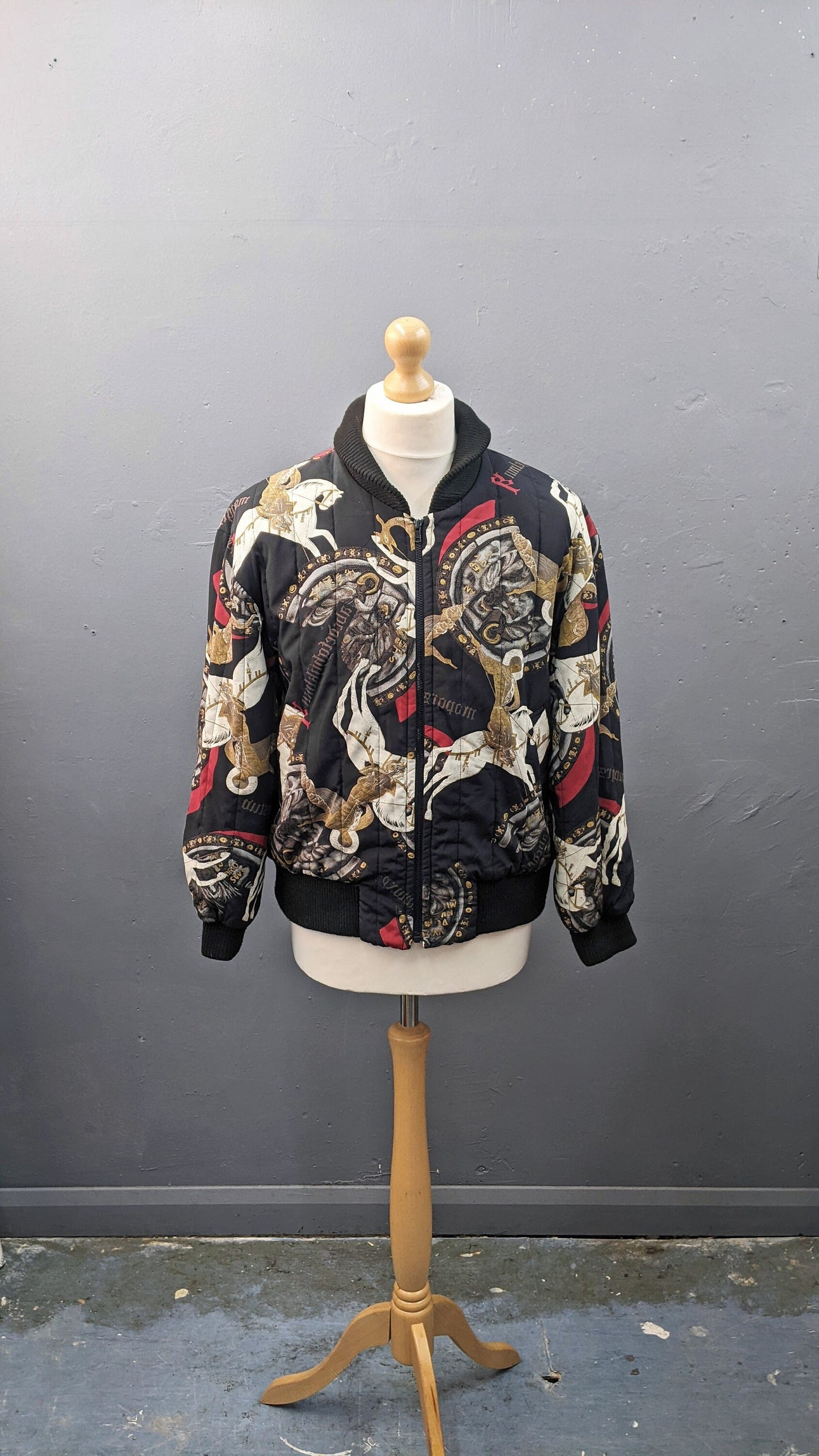 90s Japanese Bomber Jacket, Padded Byzantium St George Design, Size Medium Large