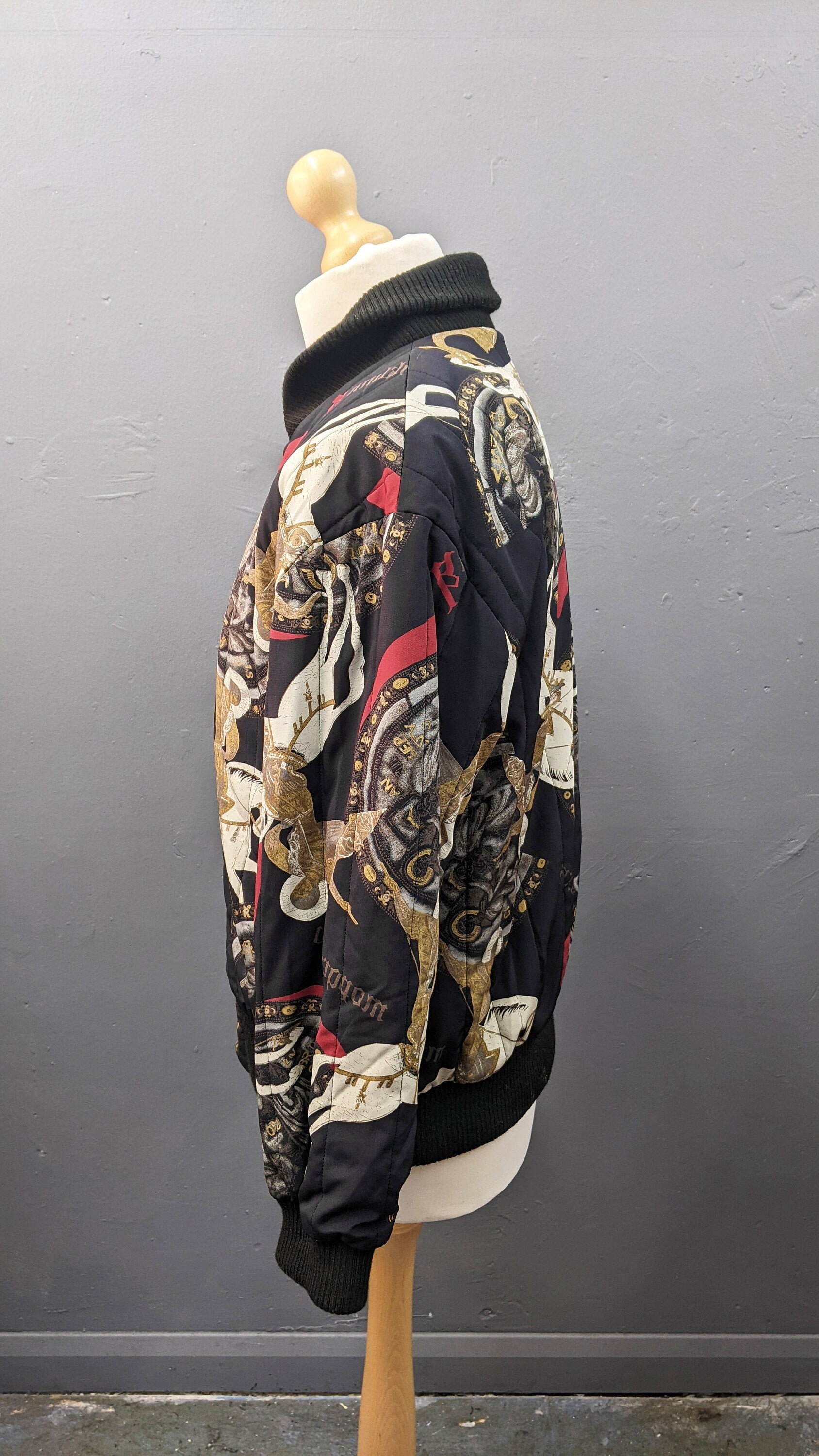 90s Japanese Bomber Jacket, Padded Byzantium St George Design, Size Medium Large