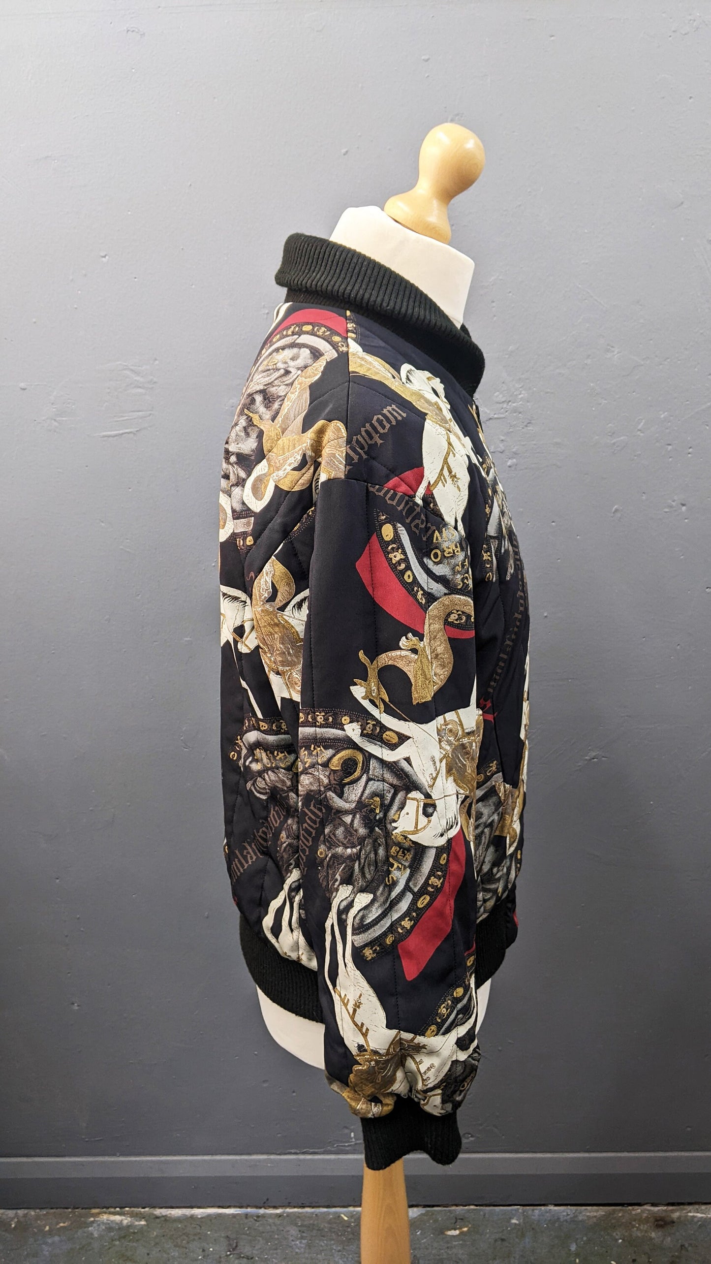 90s Japanese Bomber Jacket, Padded Byzantium St George Design, Size Medium Large