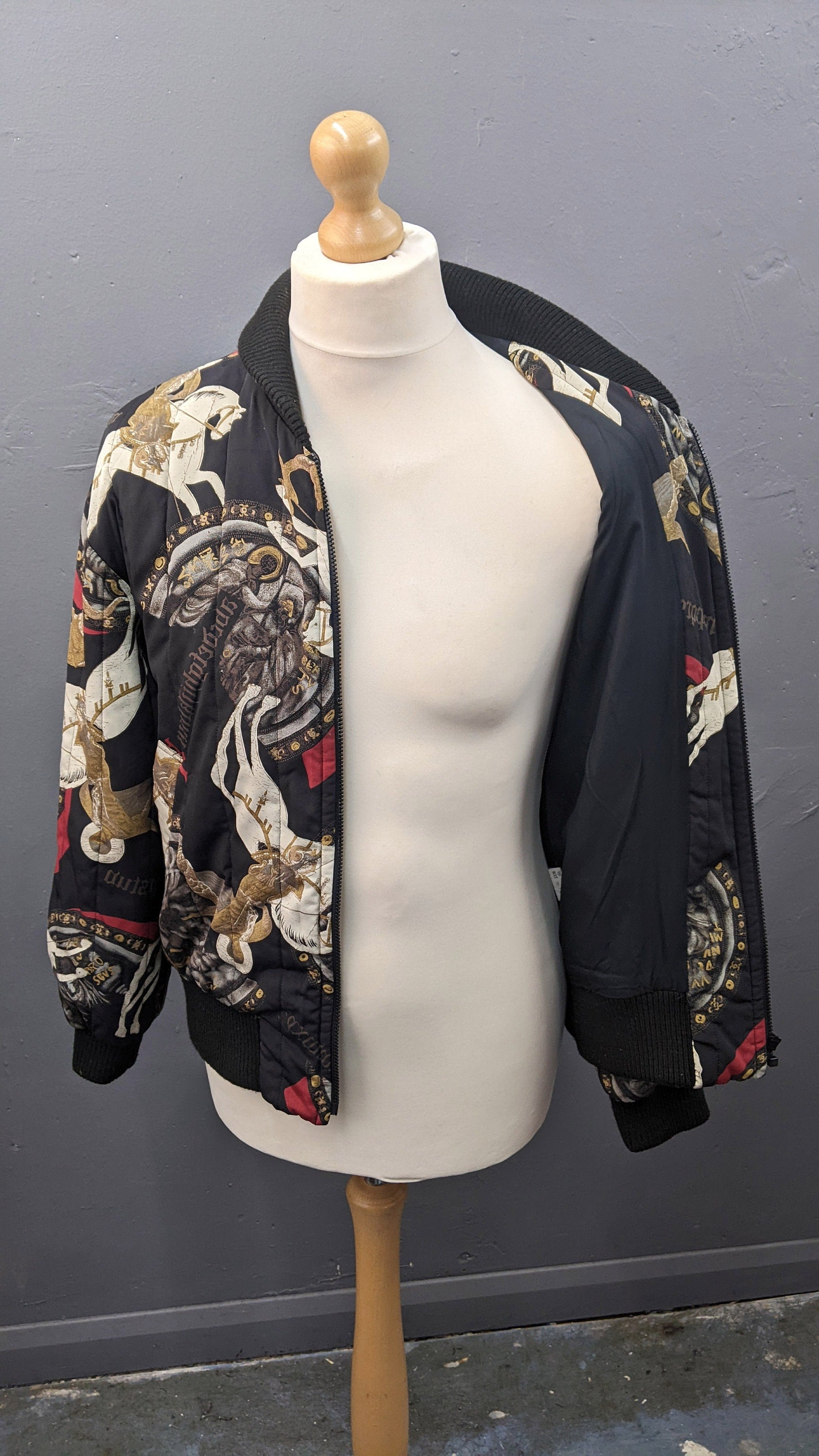 90s Japanese Bomber Jacket, Padded Byzantium St George Design, Size Medium Large