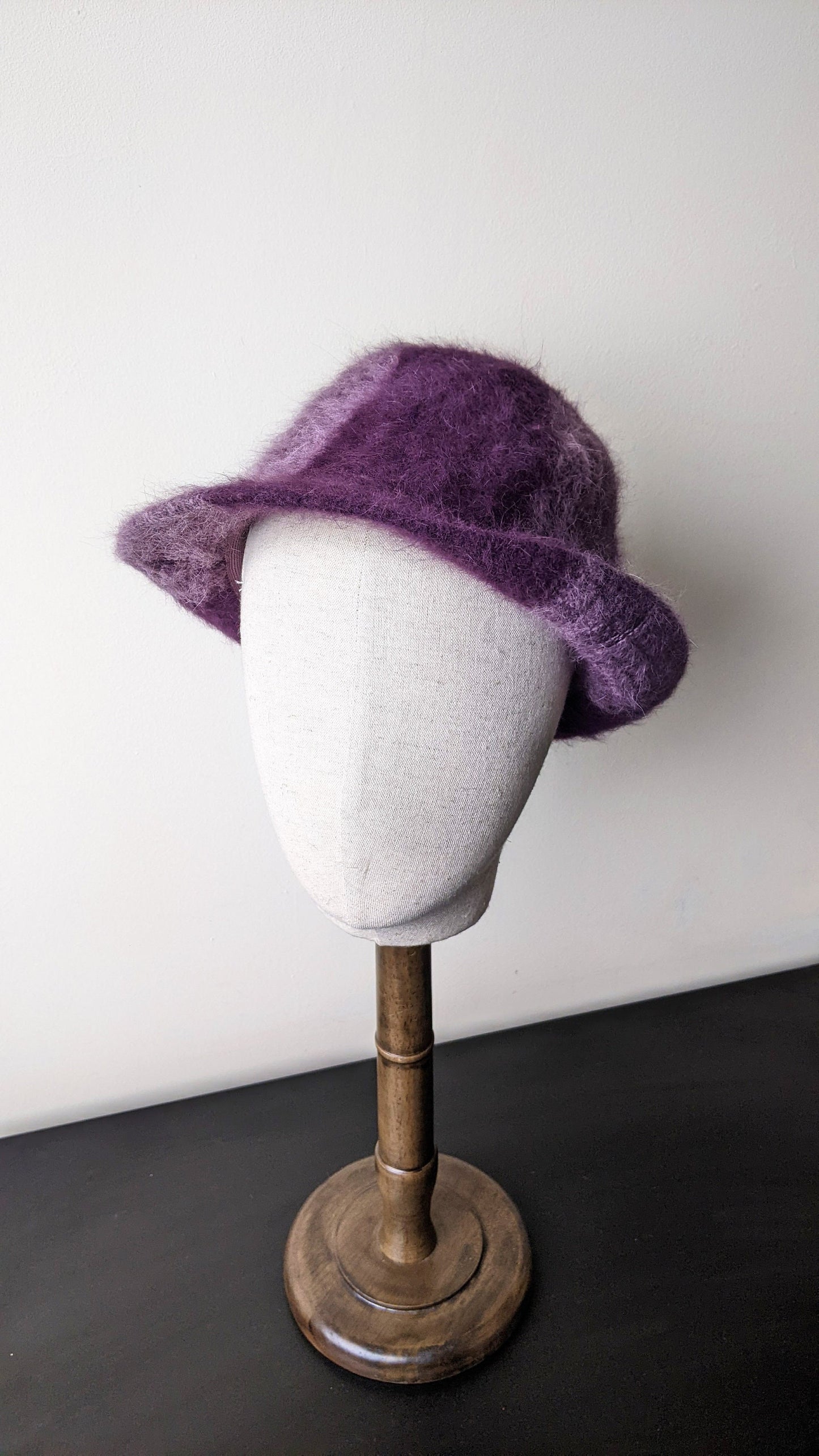 90s Fluffy Angora Fedora Hat, Purple and Lilac Headwear, Size Medium