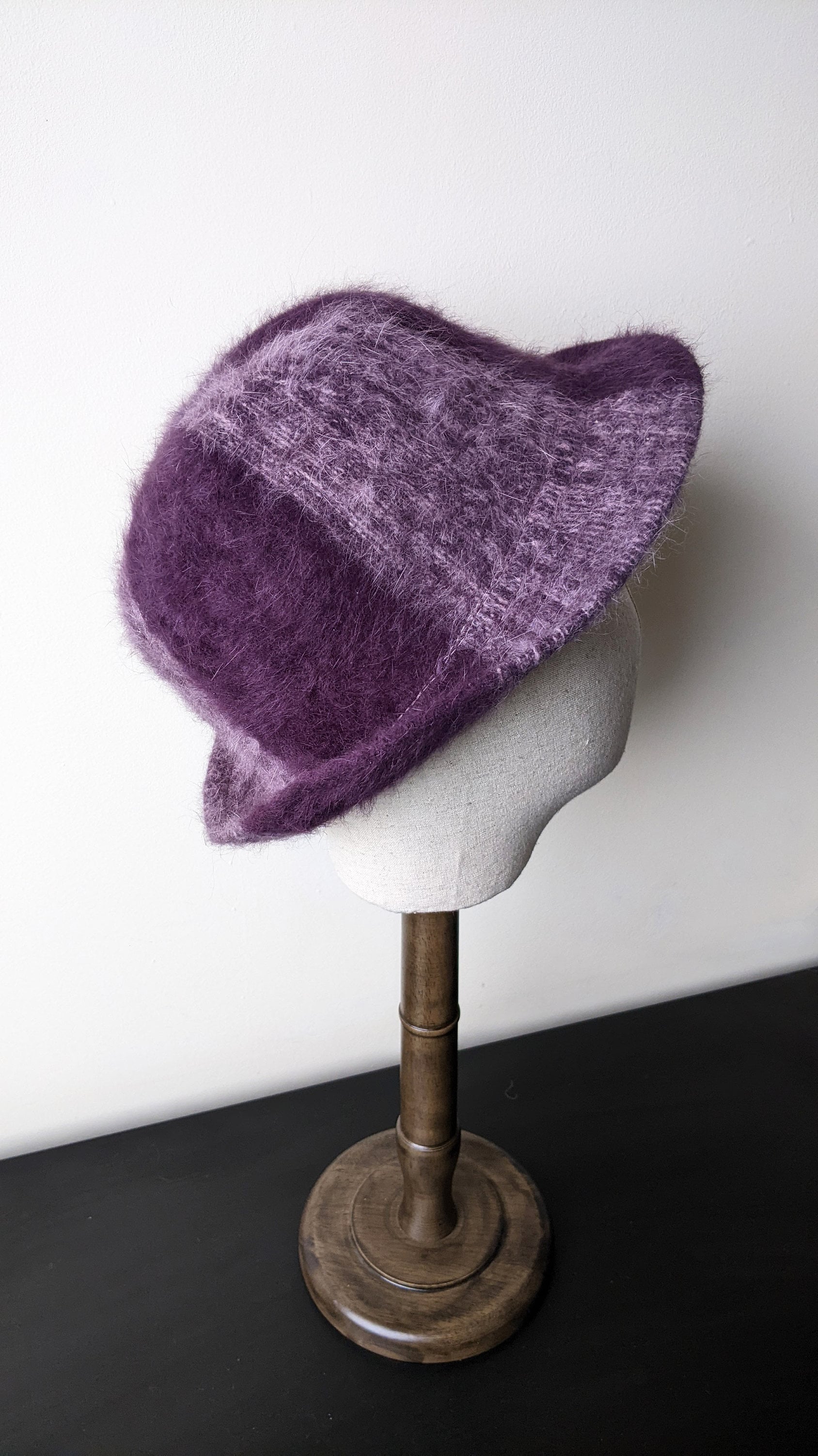 90s Fluffy Angora Fedora Hat, Purple and Lilac Headwear, Size Medium