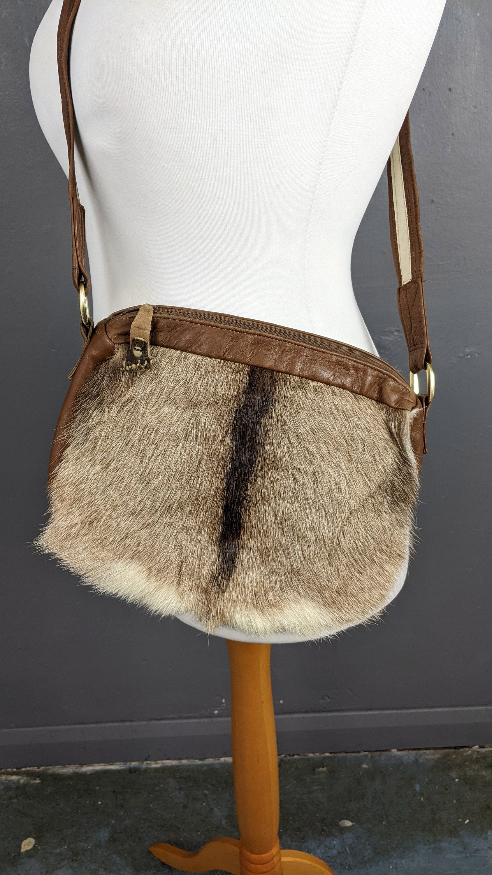 Bohemian vintage leather and fur shoulder bag hot