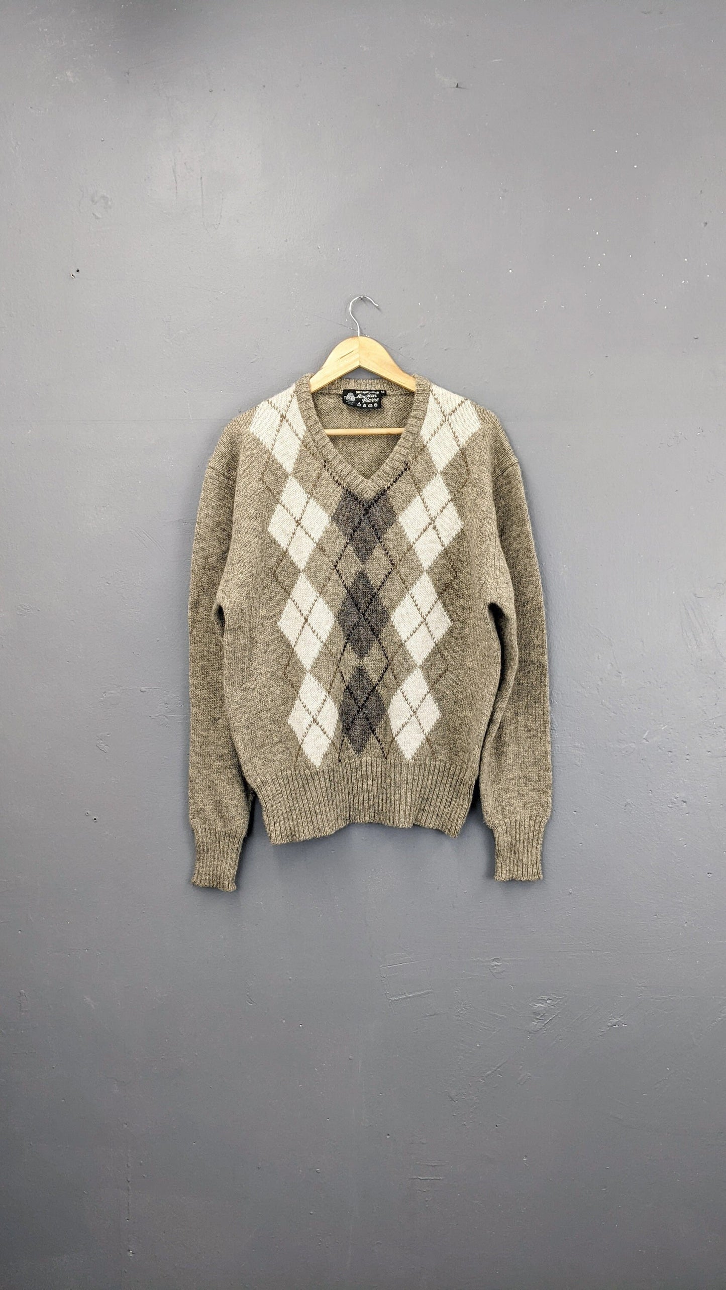 70s Shetland Wool Argyle Jumper, Monsieur Pierre Knitwear, Chest 44 46