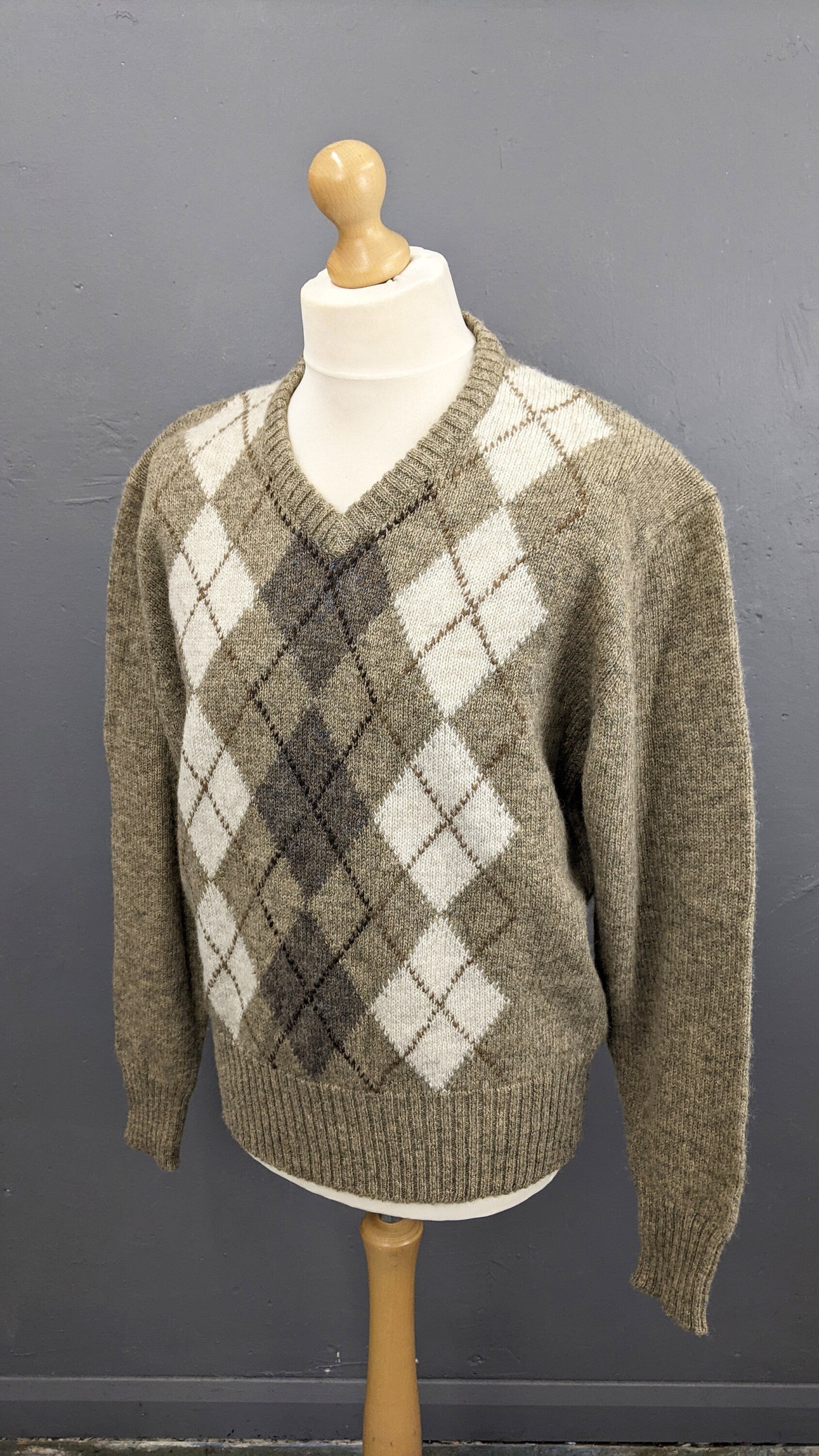 70s Shetland Wool Argyle Jumper, Monsieur Pierre Knitwear, Chest 44 46