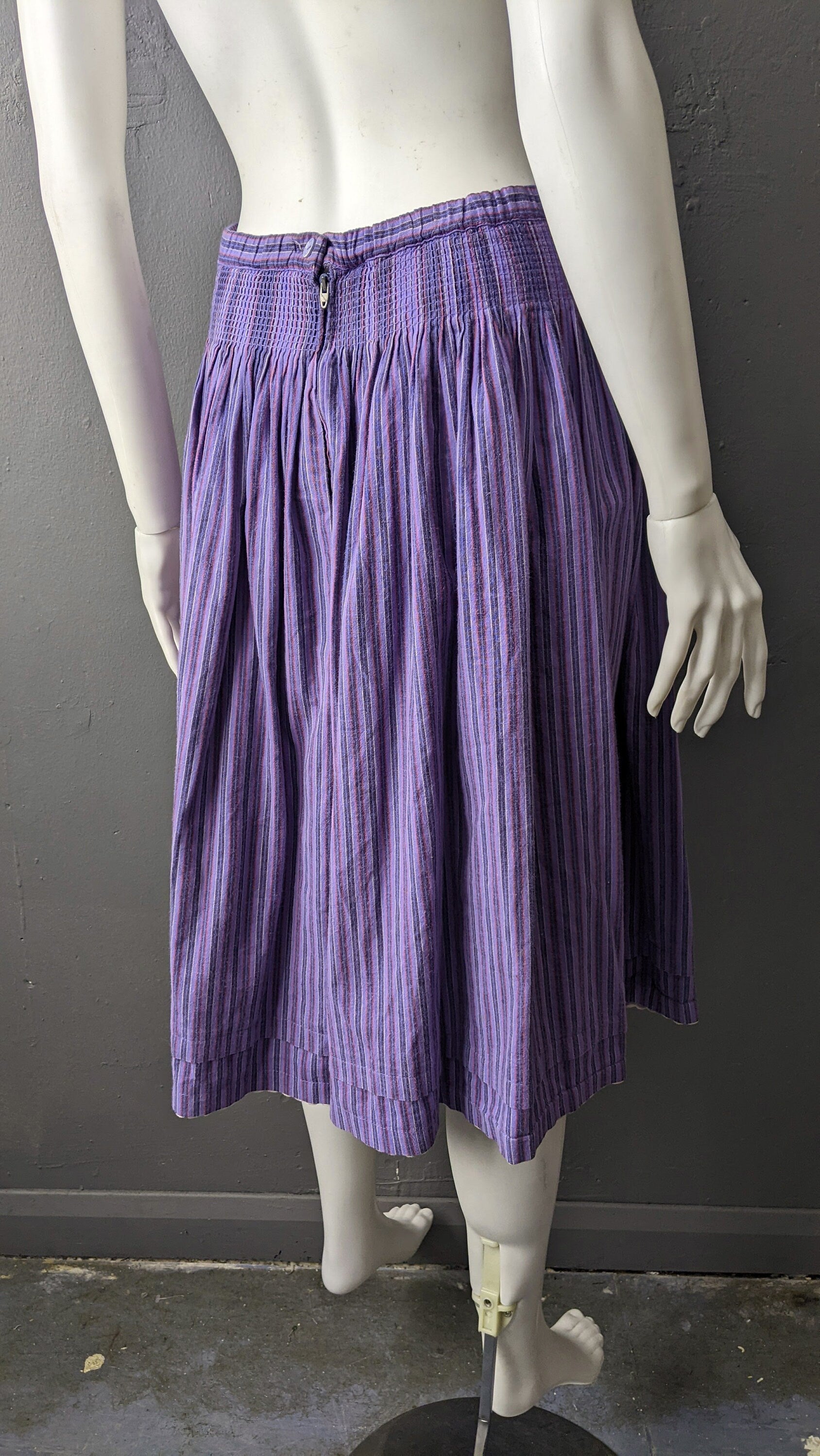 90s Striped Cotton Dirndl Skirt by Sigikid, Smocked Trachten Folk Style, Size Small
