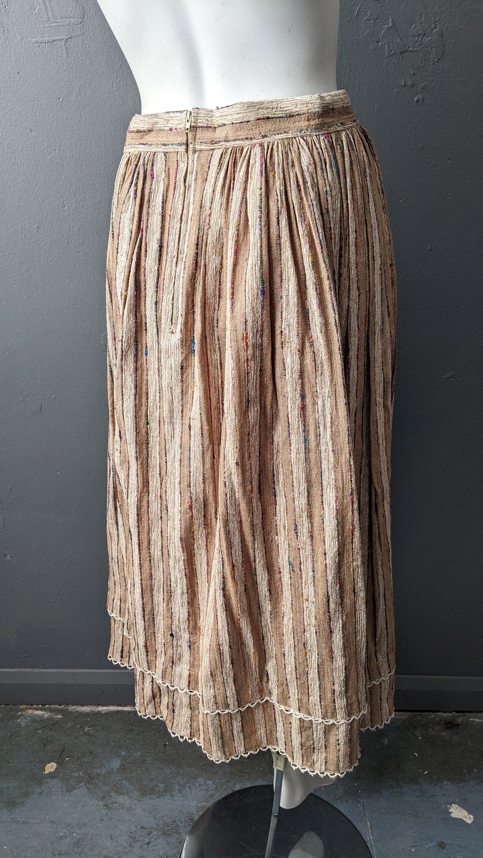80s Silk Rustic Maxi Skirt by Reis, German Trachtenmode, Size Small