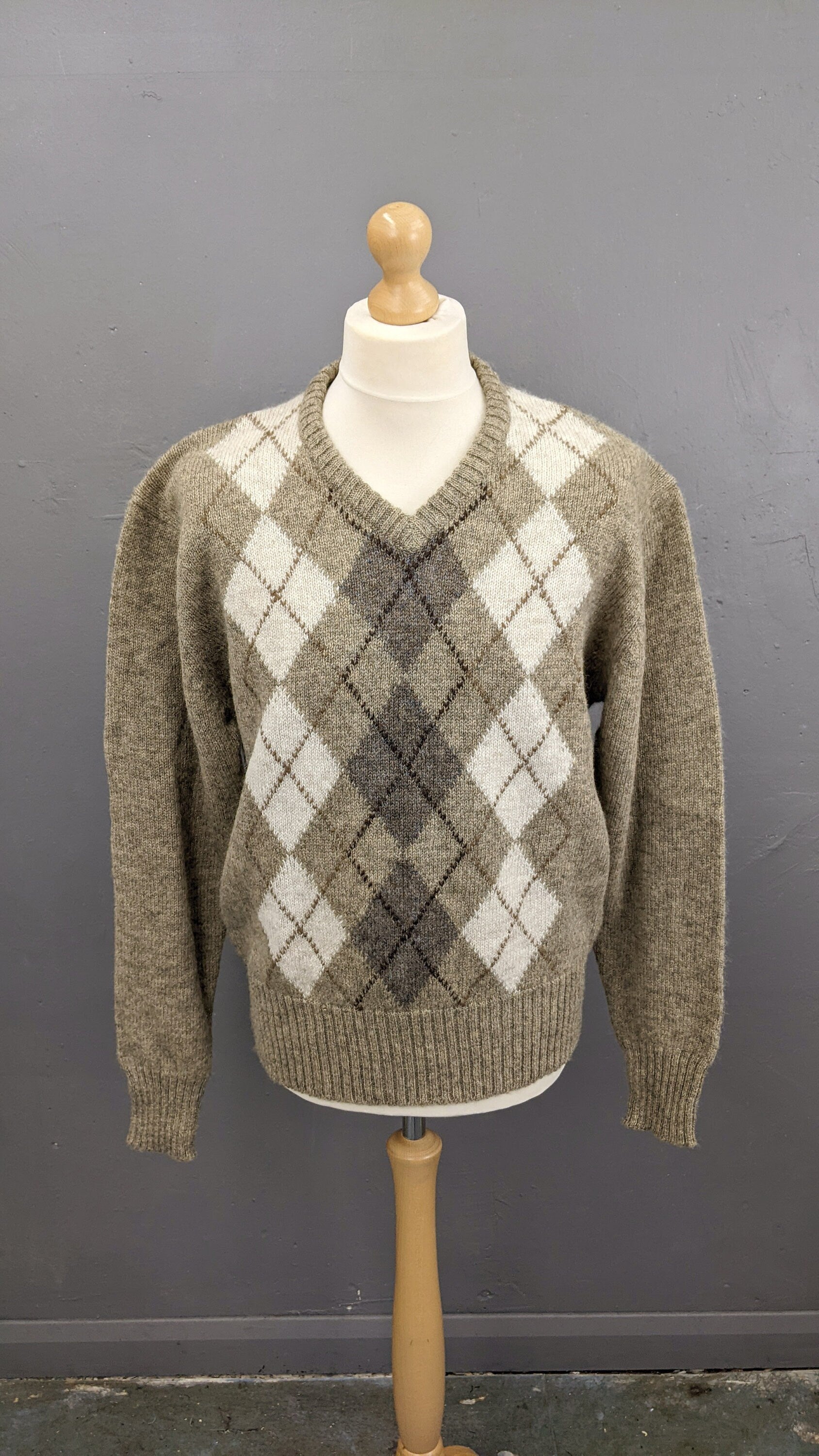 70s Shetland Wool Argyle Jumper, Monsieur Pierre Knitwear, Chest 44 46