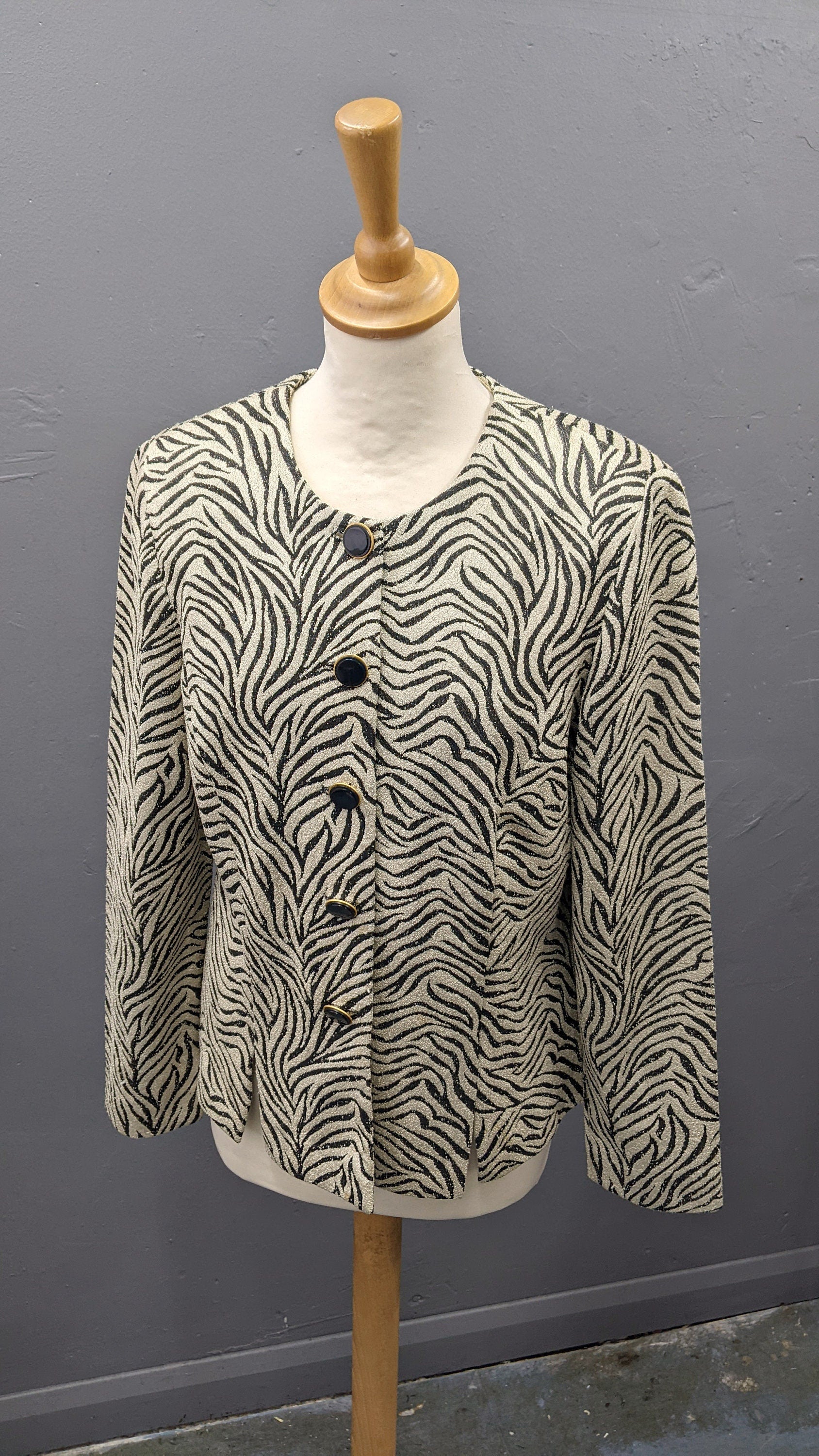 80s Animal Stripes Jacket by Leslie Fay, Lightweight Summer Office Wear, Size Medium