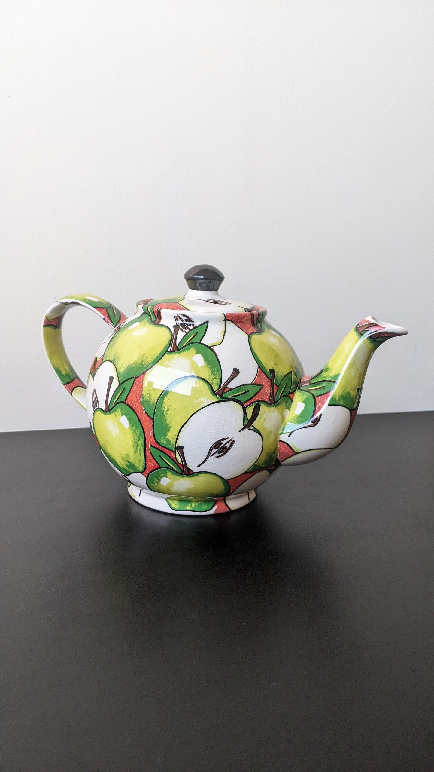 90s Colourful Apples Teapot and Tea Mugs by Cardew Designs, British Studio Pottery