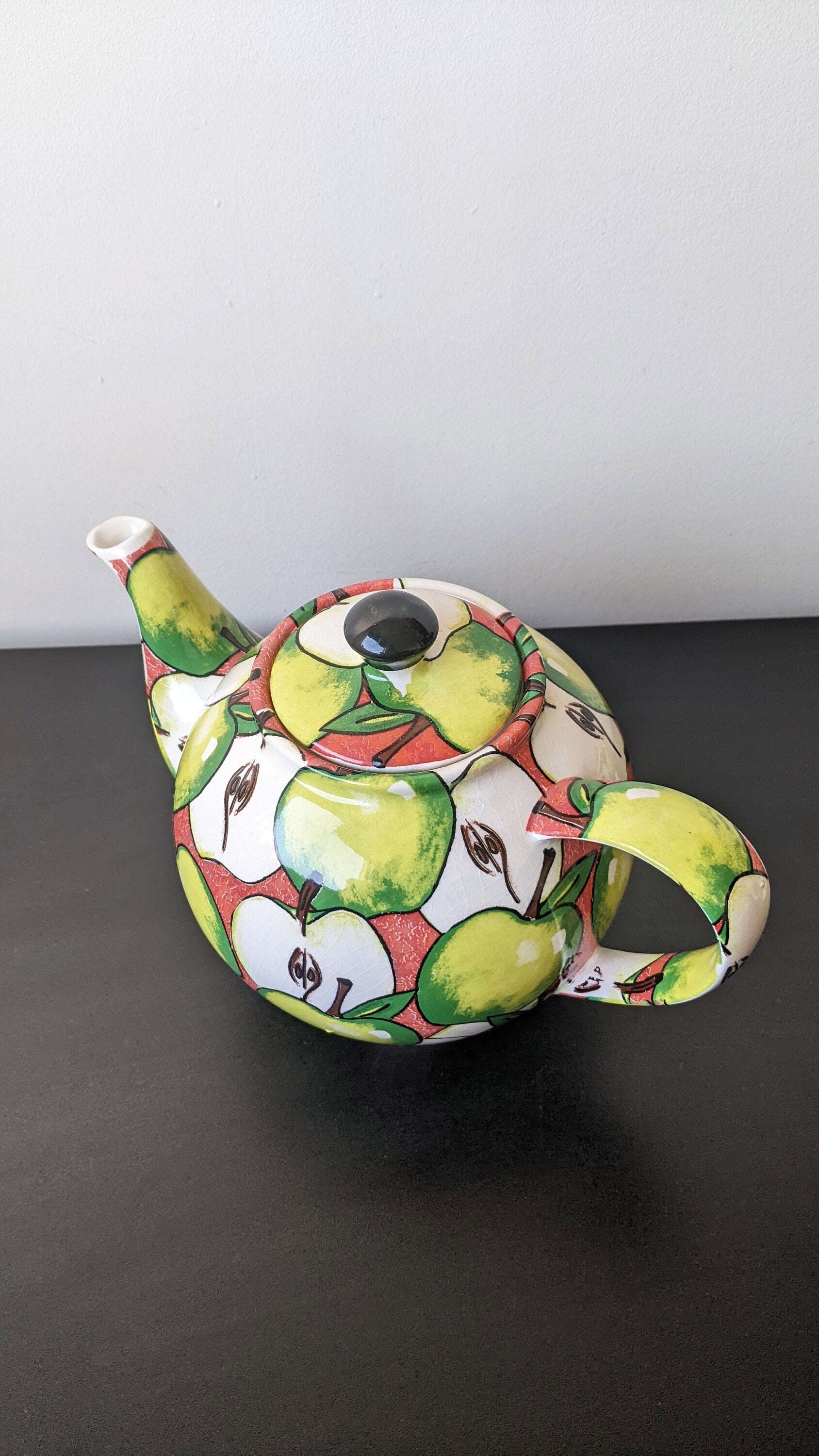 90s Colourful Apples Teapot and Tea Mugs by Cardew Designs, British Studio Pottery