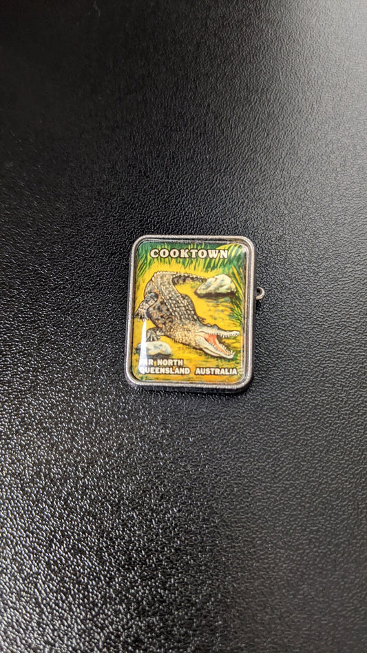 Vintage Cooktown Queensland Pin, Australian Crocodiles Tourist Souvenir Badge