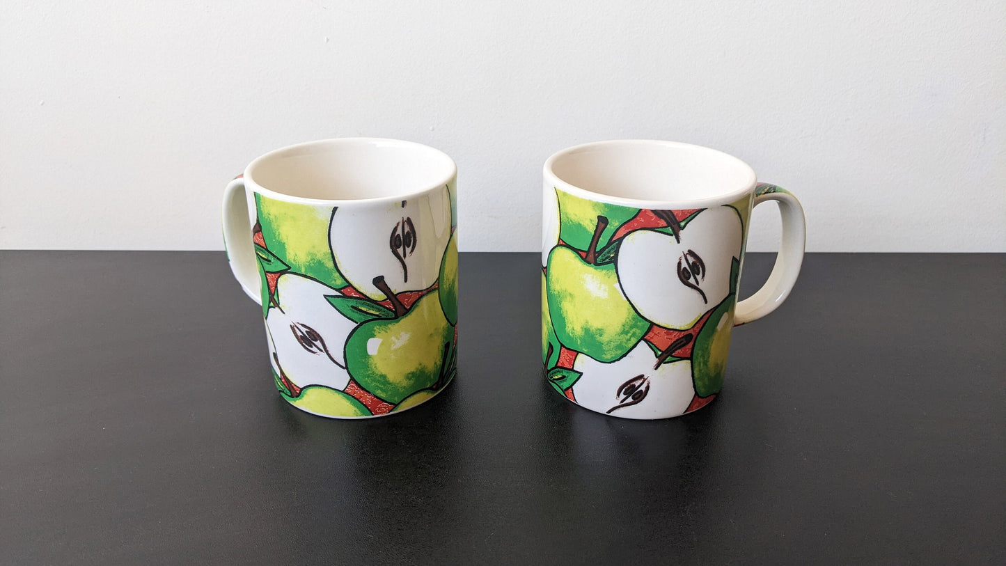 90s Colourful Apples Teapot and Tea Mugs by Cardew Designs, British Studio Pottery