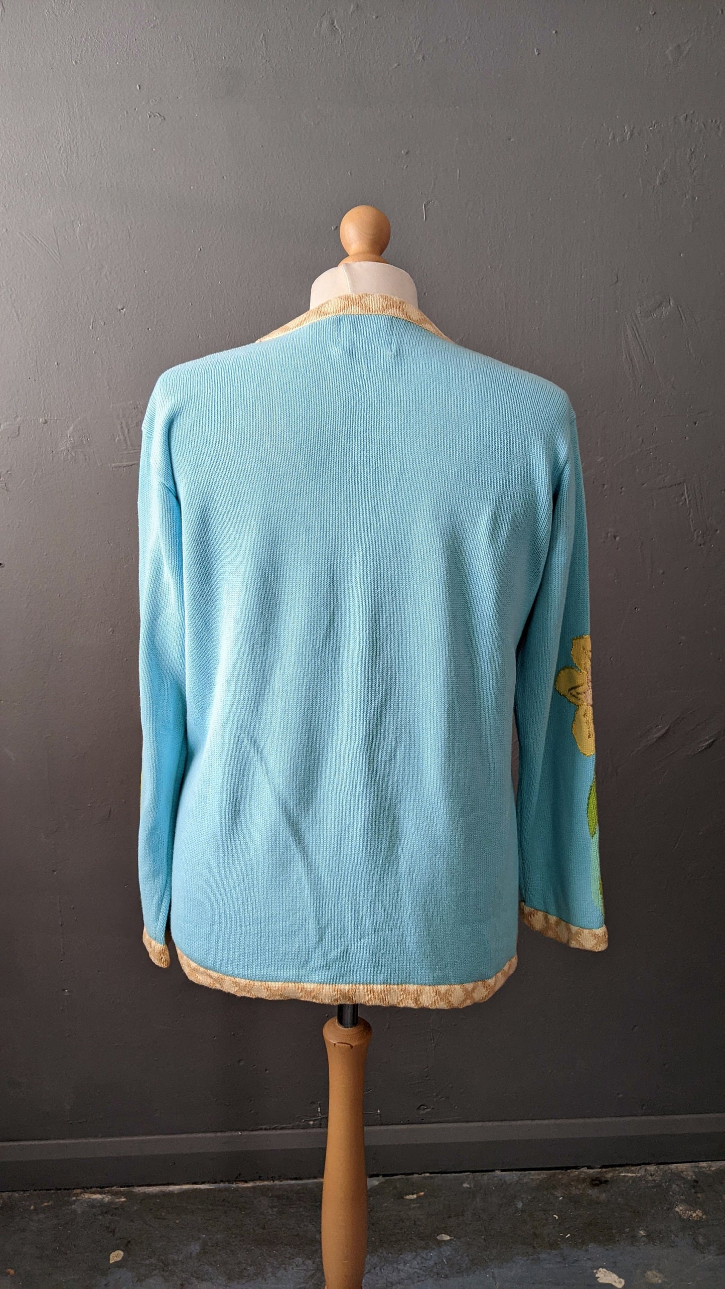 90s March Daffodils Cardigan by Storybook Knits, Colourful Spring Knitwear, Size Large XL