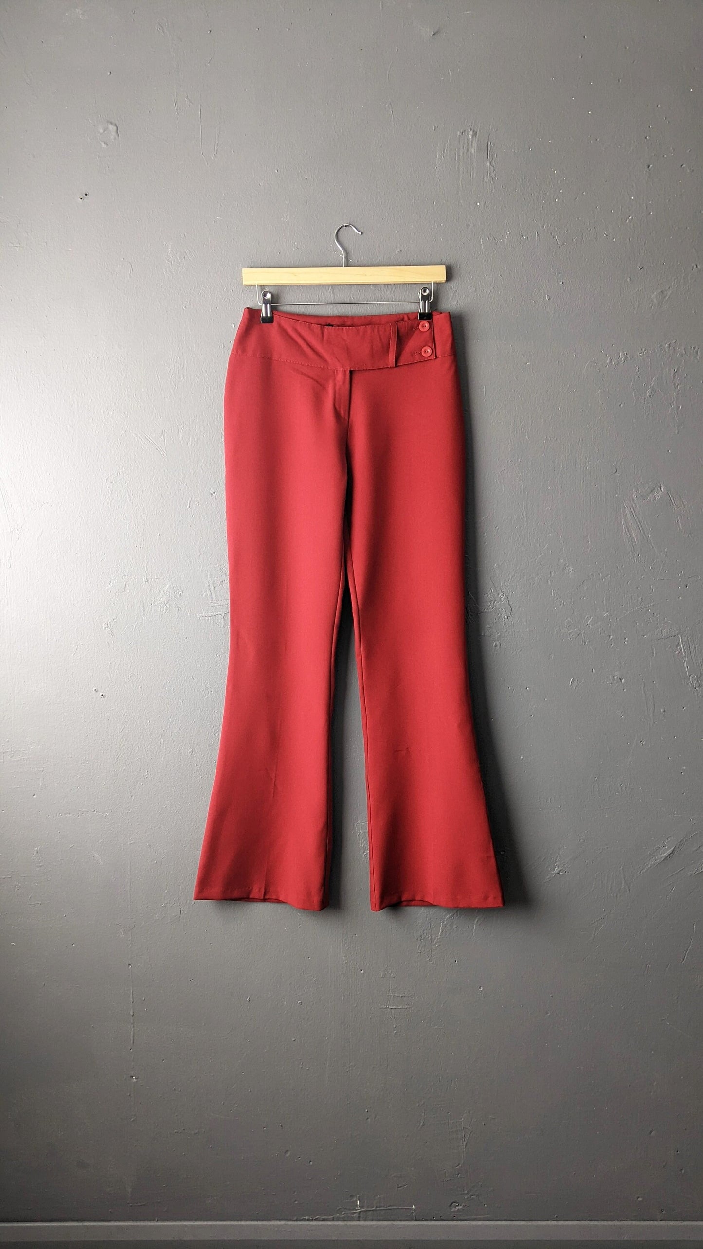 90s Deep Red Flared Trousers by Orsay, Low Rise Bootcut Wide Leg, Size Small Medium