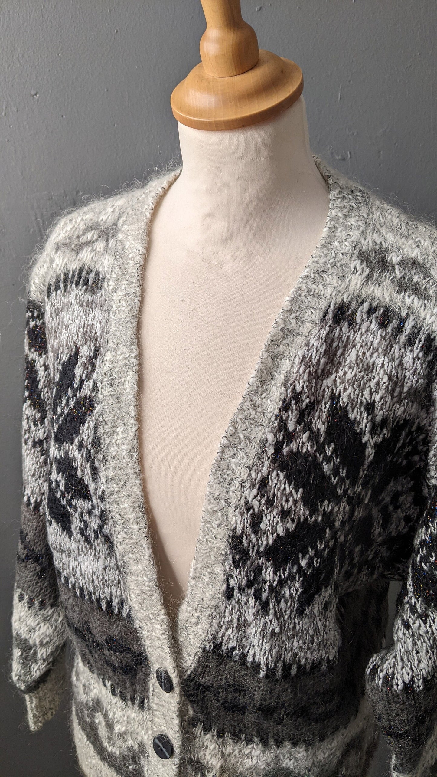 80s Apres Ski Mohair Cardigan, Nordic Style Chic, Size Small