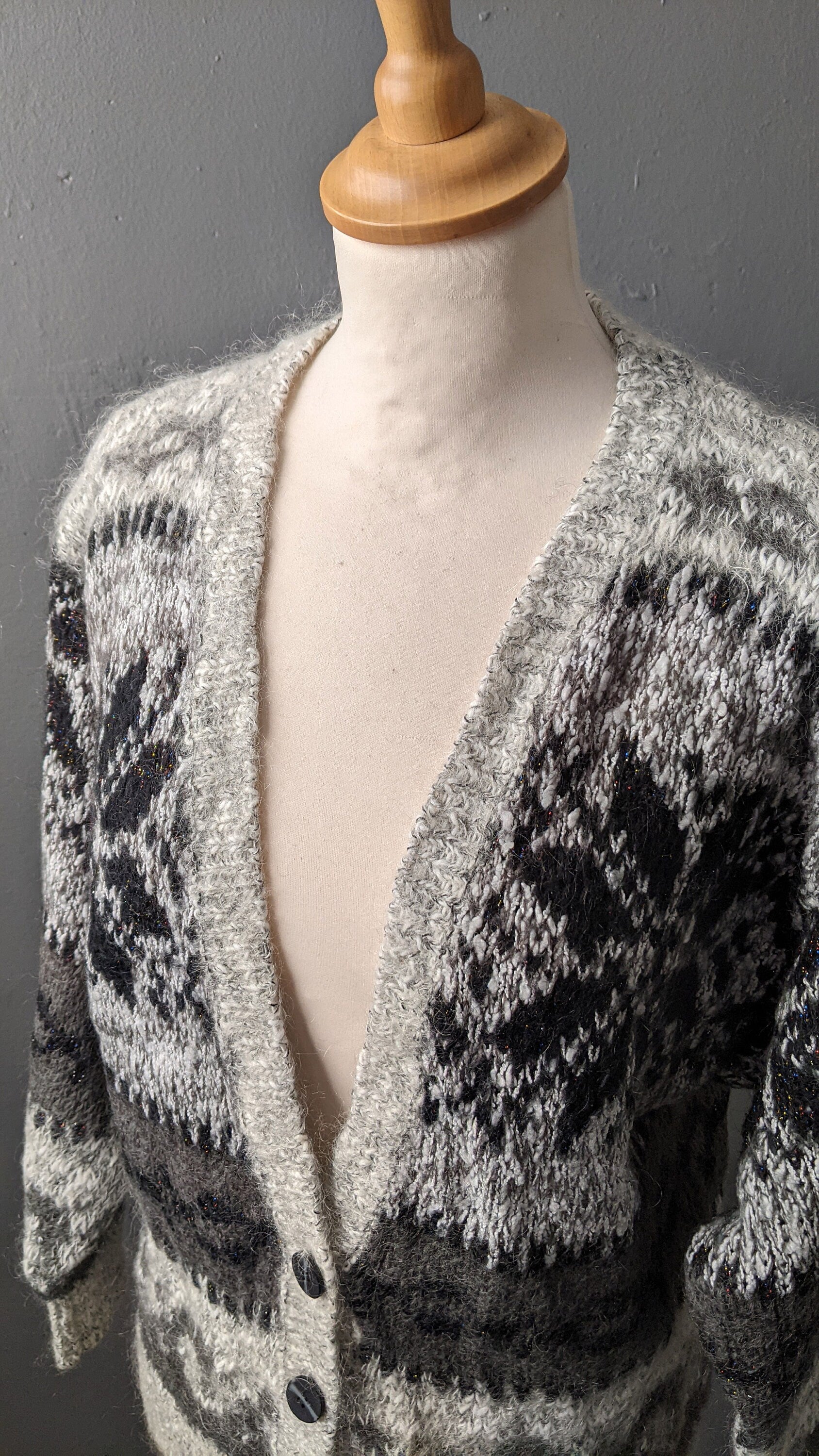 80s Apres Ski Mohair Cardigan, Nordic Style Chic, Size Small