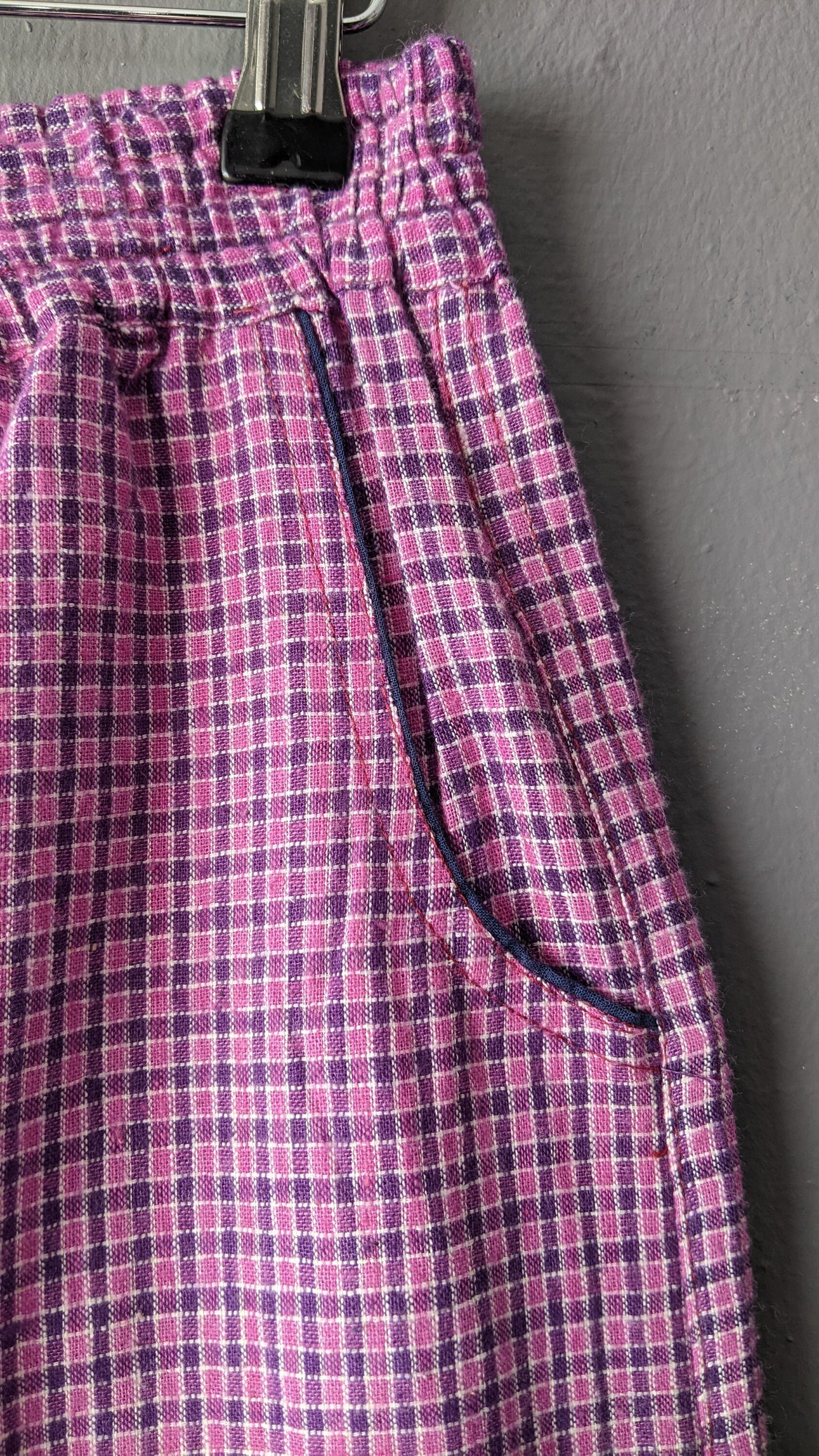 80s Pink and Purple Check Trousers, Cotton Tapered Fit, Size Medium