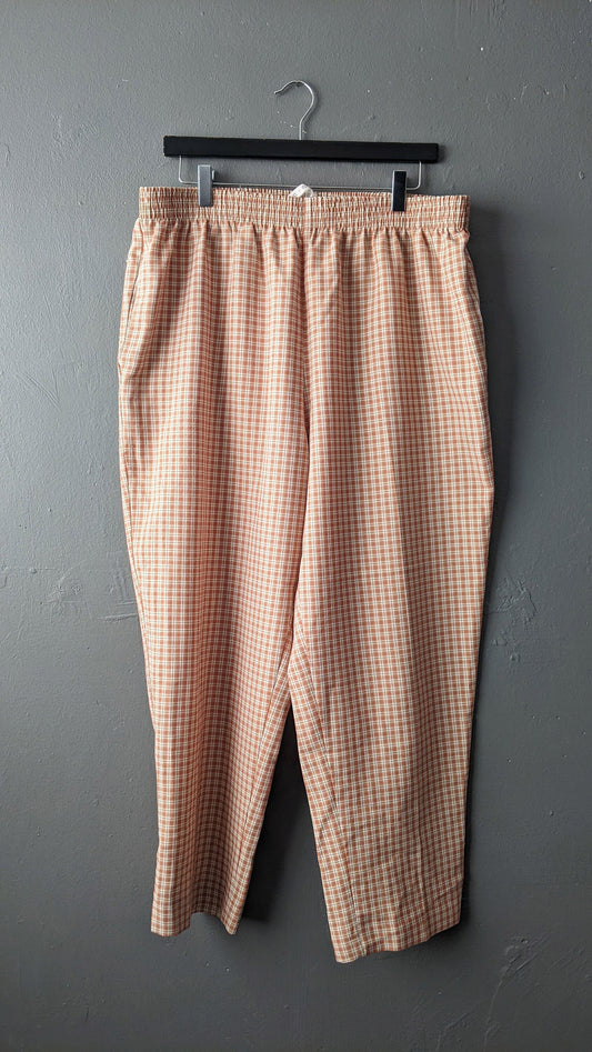 90s Peach Check Summer Trousers, Size Large XL