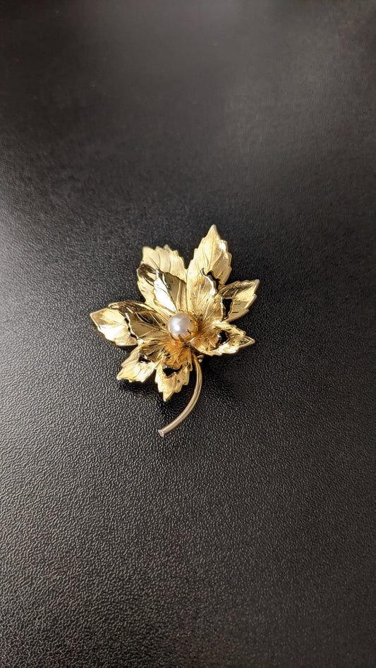 Vintage Gold Plated Maple Leaf Brooch, Botanical Autumn Leaves Pin