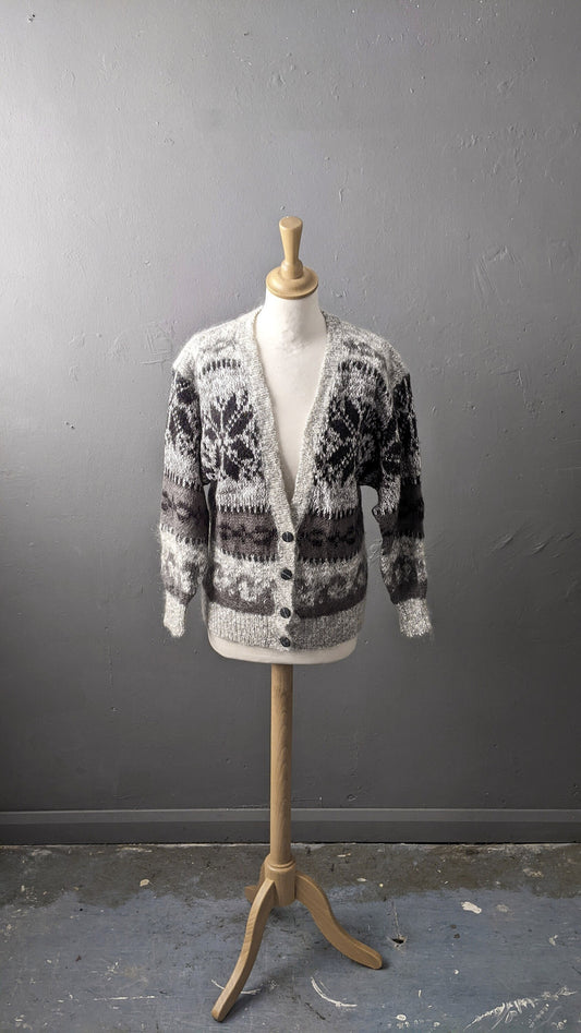 80s Apres Ski Mohair Cardigan, Nordic Style Chic, Size Small