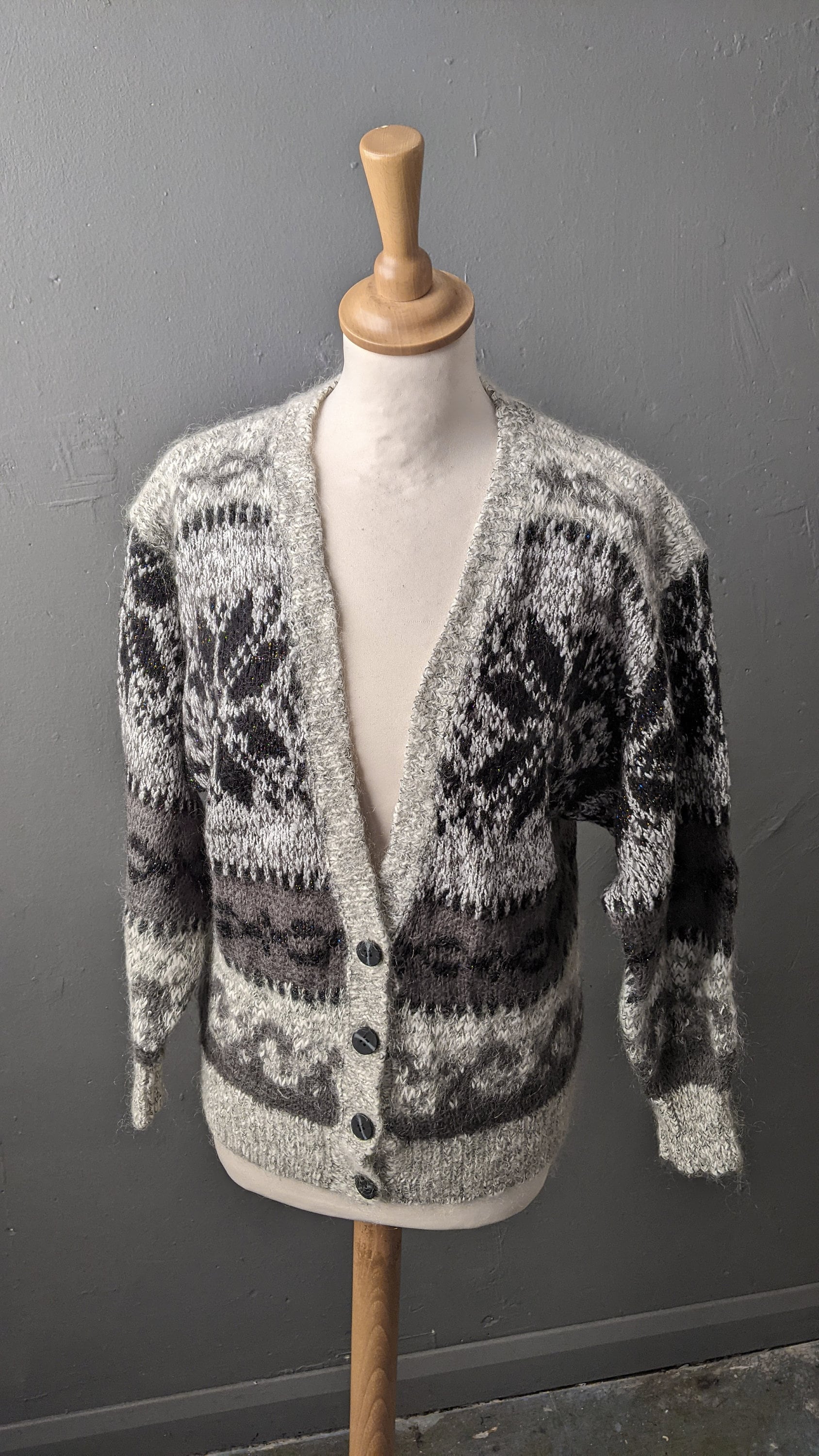 80s Apres Ski Mohair Cardigan, Nordic Style Chic, Size Small