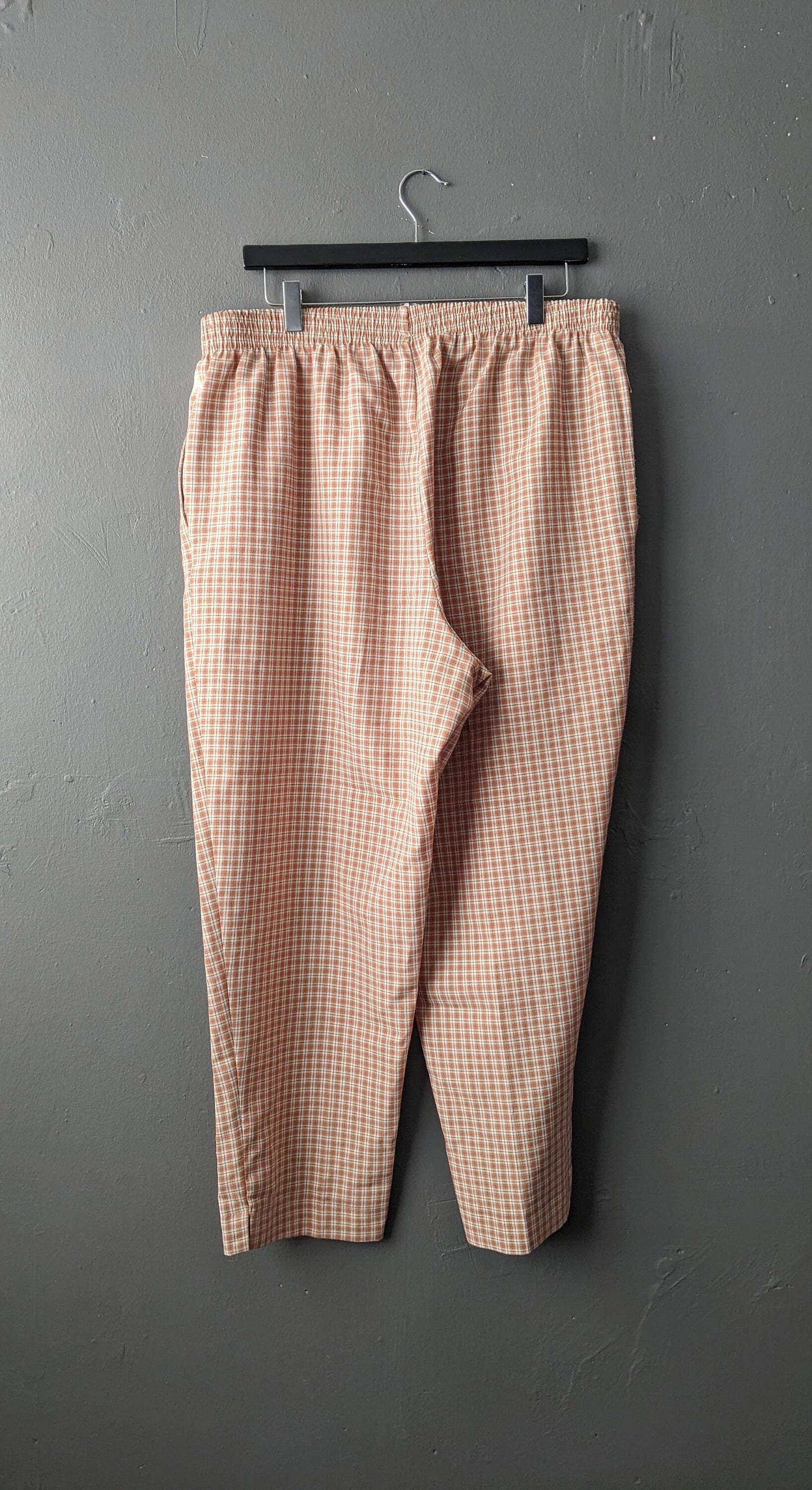 90s Peach Check Summer Trousers, Size Large XL
