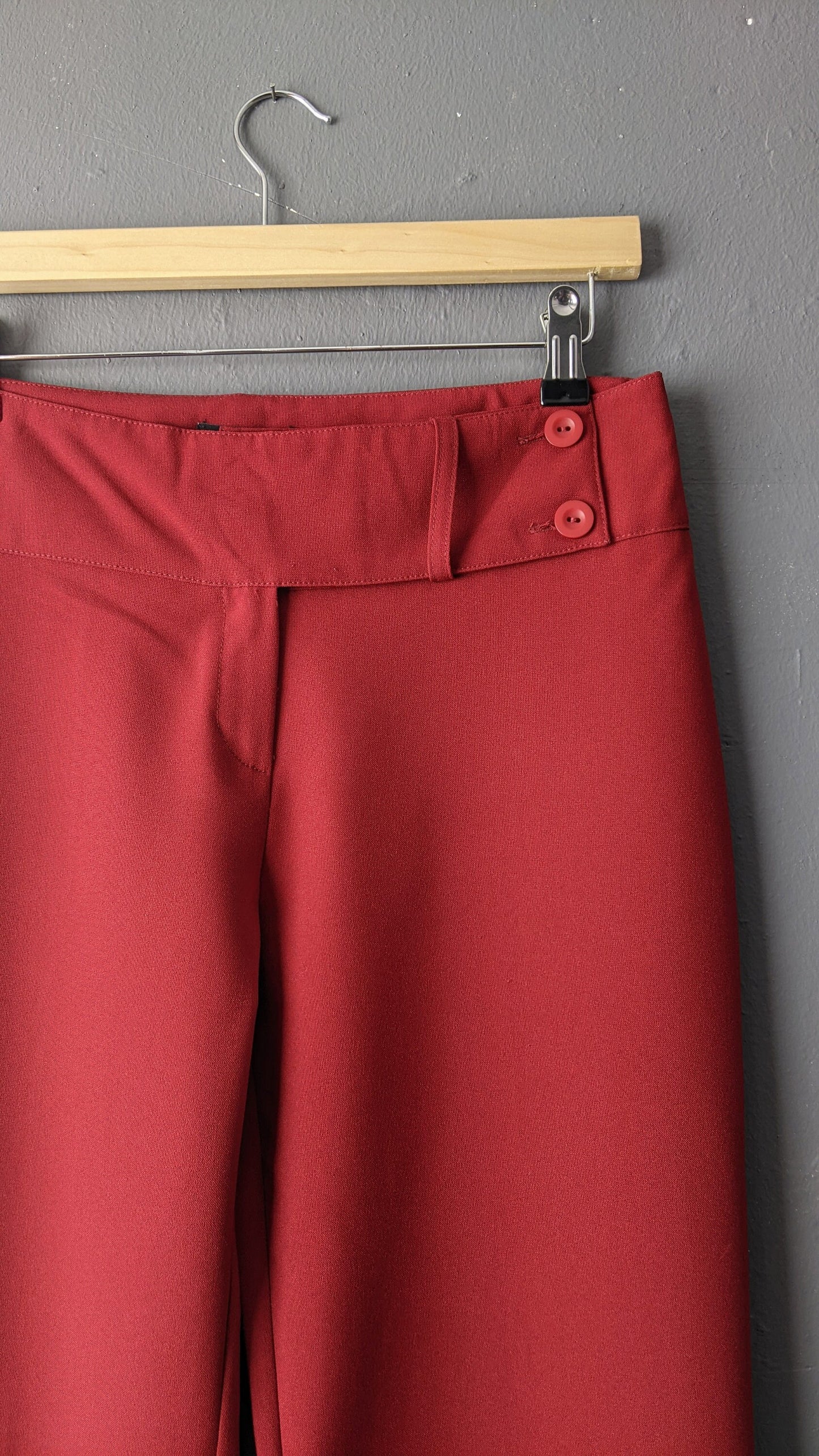 90s Deep Red Flared Trousers by Orsay, Low Rise Bootcut Wide Leg, Size Small Medium