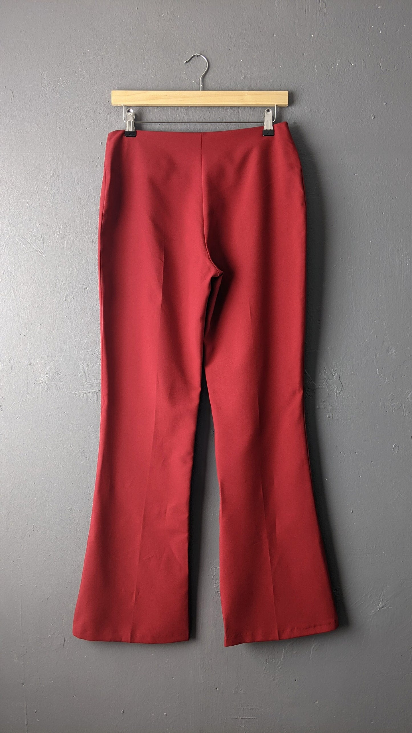 90s Deep Red Flared Trousers by Orsay, Low Rise Bootcut Wide Leg, Size Small Medium
