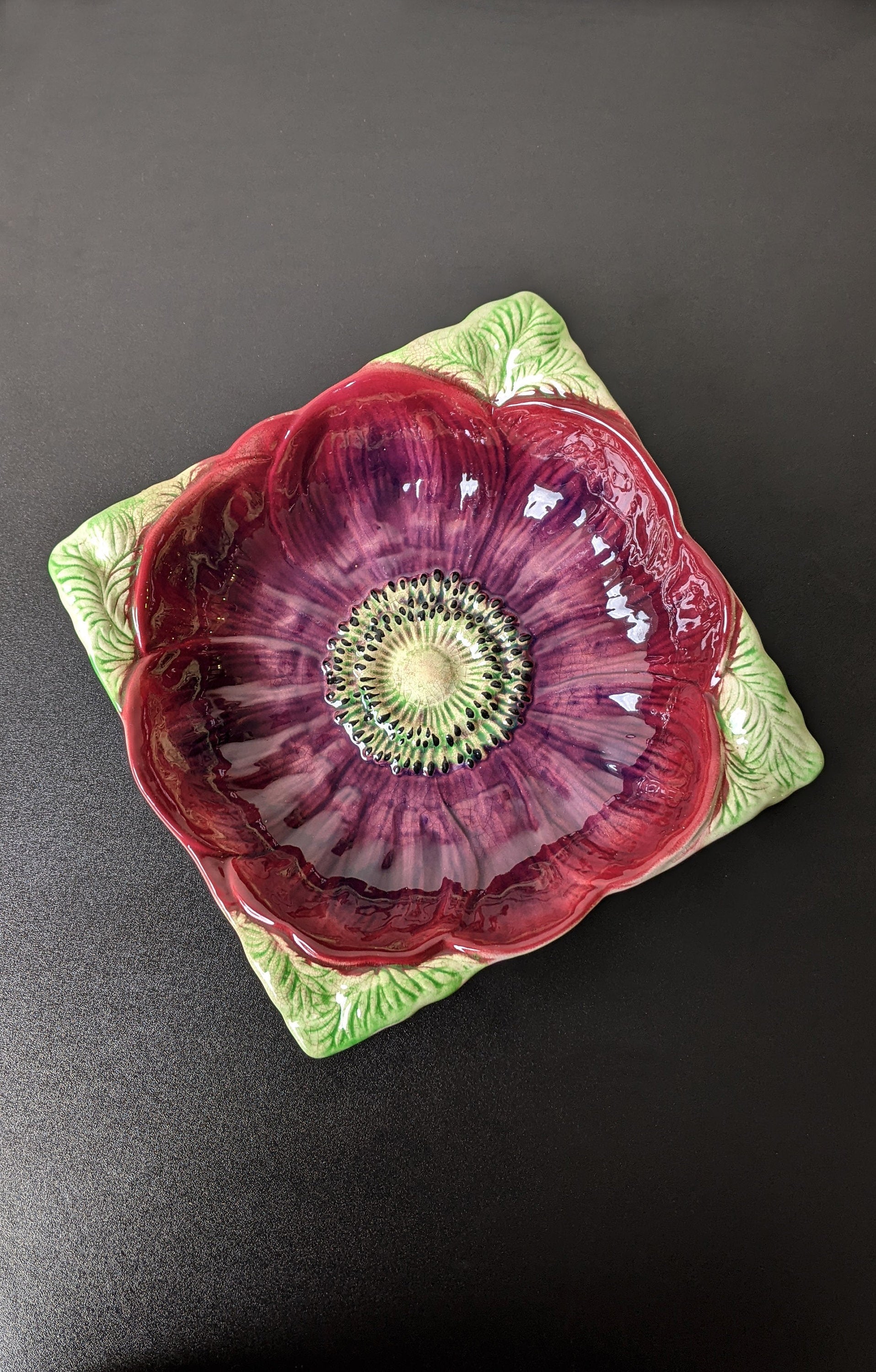 30s Anemone Flower Bowl by Shorter and Son, Majolica Earthenware Dish