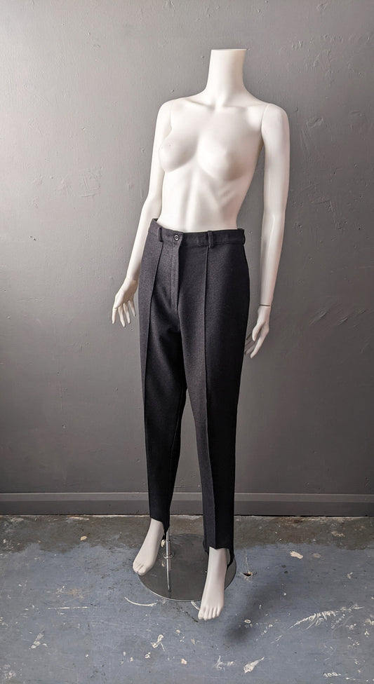 80s Wool Blend Stirrup Trousers, Dark Grey High Waist, Size Medium