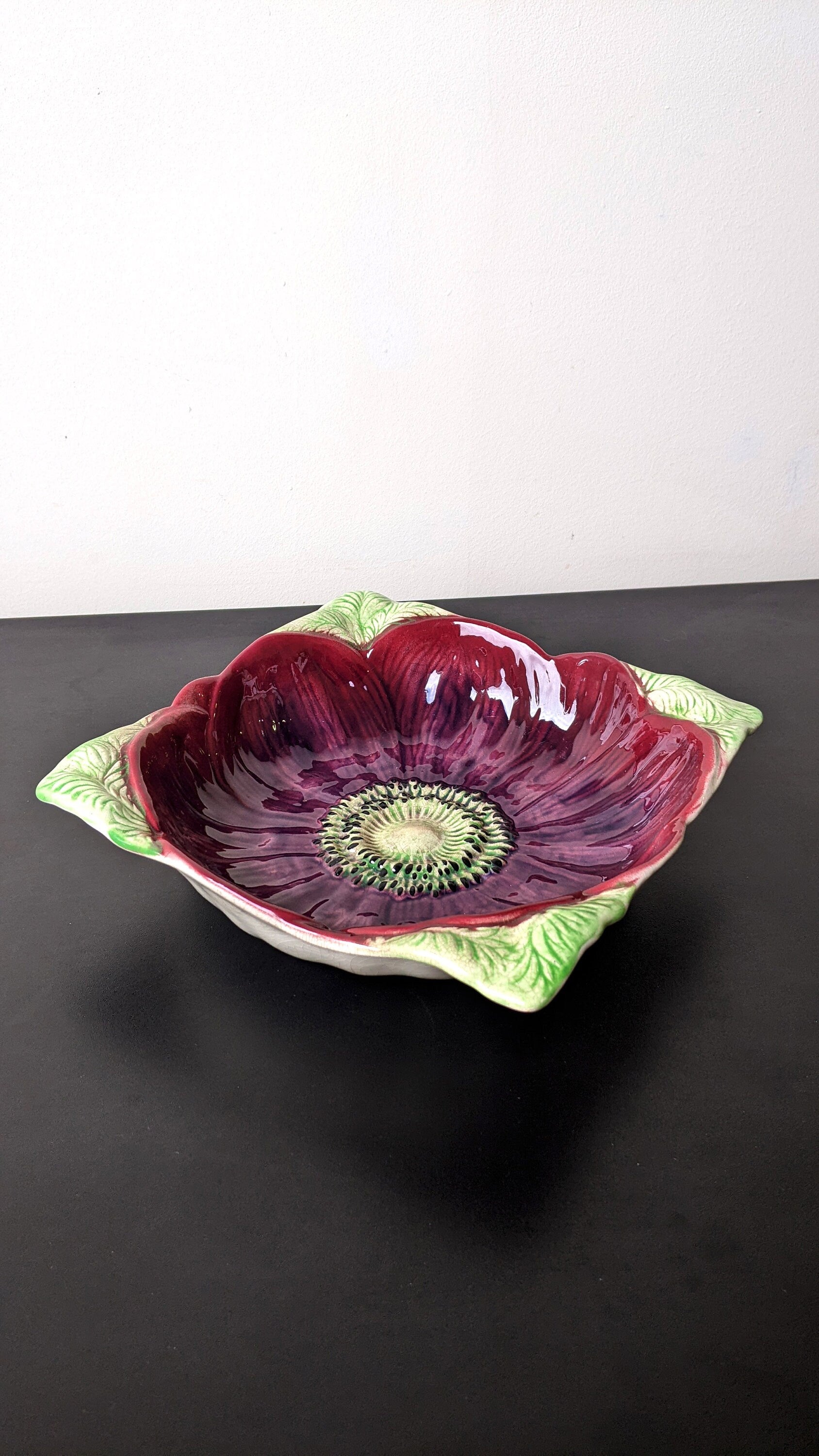 30s Anemone Flower Bowl by Shorter and Son, Majolica Earthenware Dish