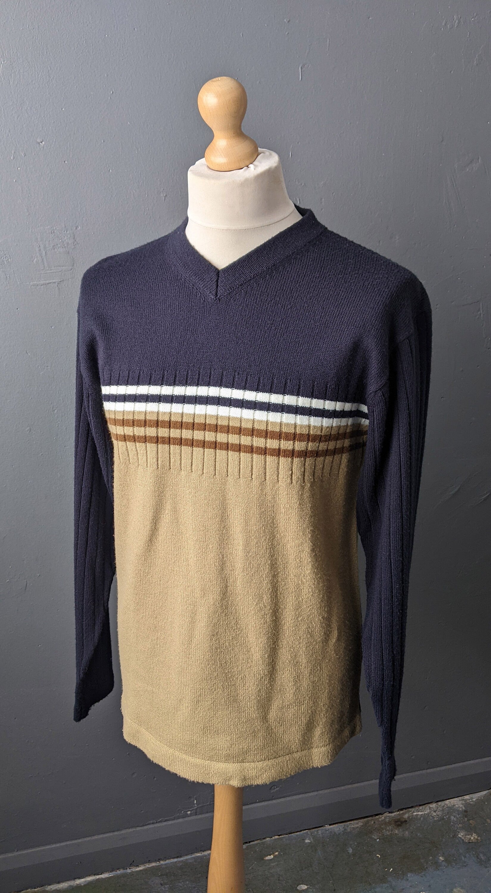 90s Striped Jumper, Preppy Indie Brit Pop Style, Size L