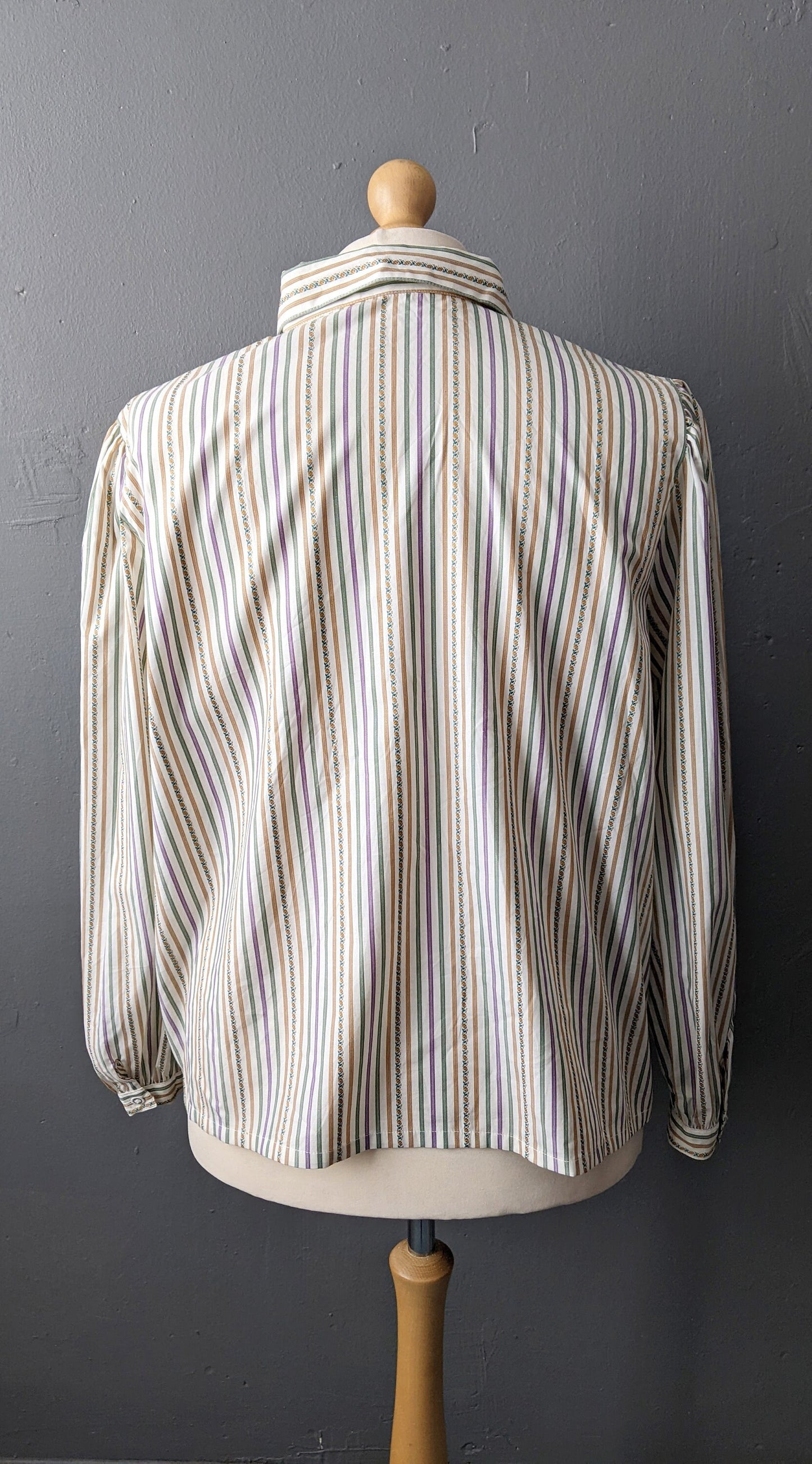 80s Striped Trachten Shirt with Pleated Ruffle Front, XXL Plus Size